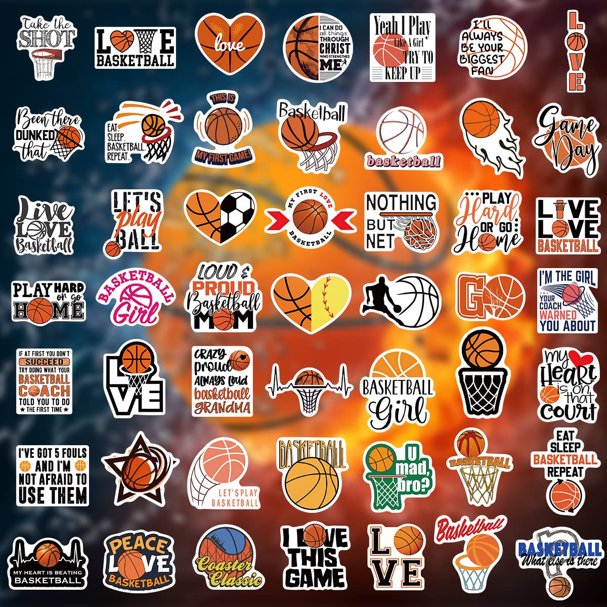 100PCS Basketball Stickers - Waterproof Sports Decals for Water Bottles, Notebooks, Gifts for Boys & Girls - Perfect for DIY Crafts, School Supplies, Party Favors and Basketball Fan Collections