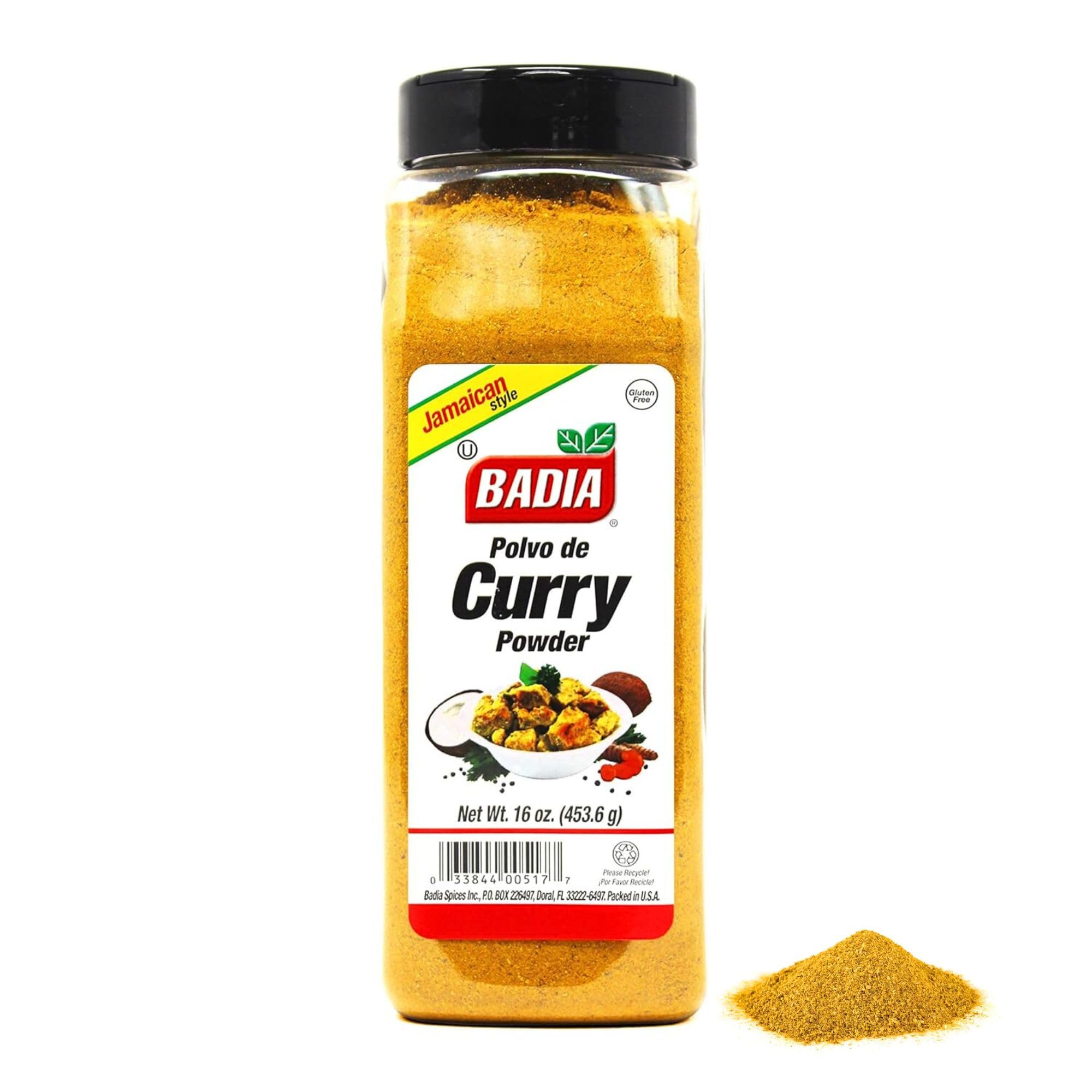 Badia Jamaican Style Curry Powder - 16 oz (454g) | Authentic Caribbean Spice Blend for Jerk Chicken, Curry Goat & Rice Dishes | Gluten-Free & Non-GMO Seasoning