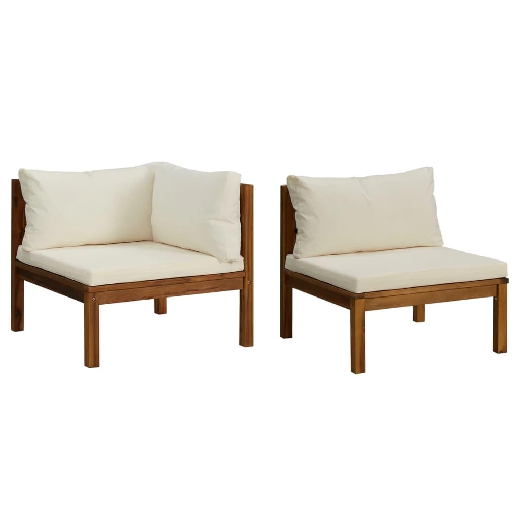 vidaXL 2-Piece Patio Sofa Set with Cushions, Modular Sectional Outdoor Furniture with Coffee Table - Solid Acacia Wood Rustic Garden Sofa for Backyard, Deck, Poolside & Patio Relaxation