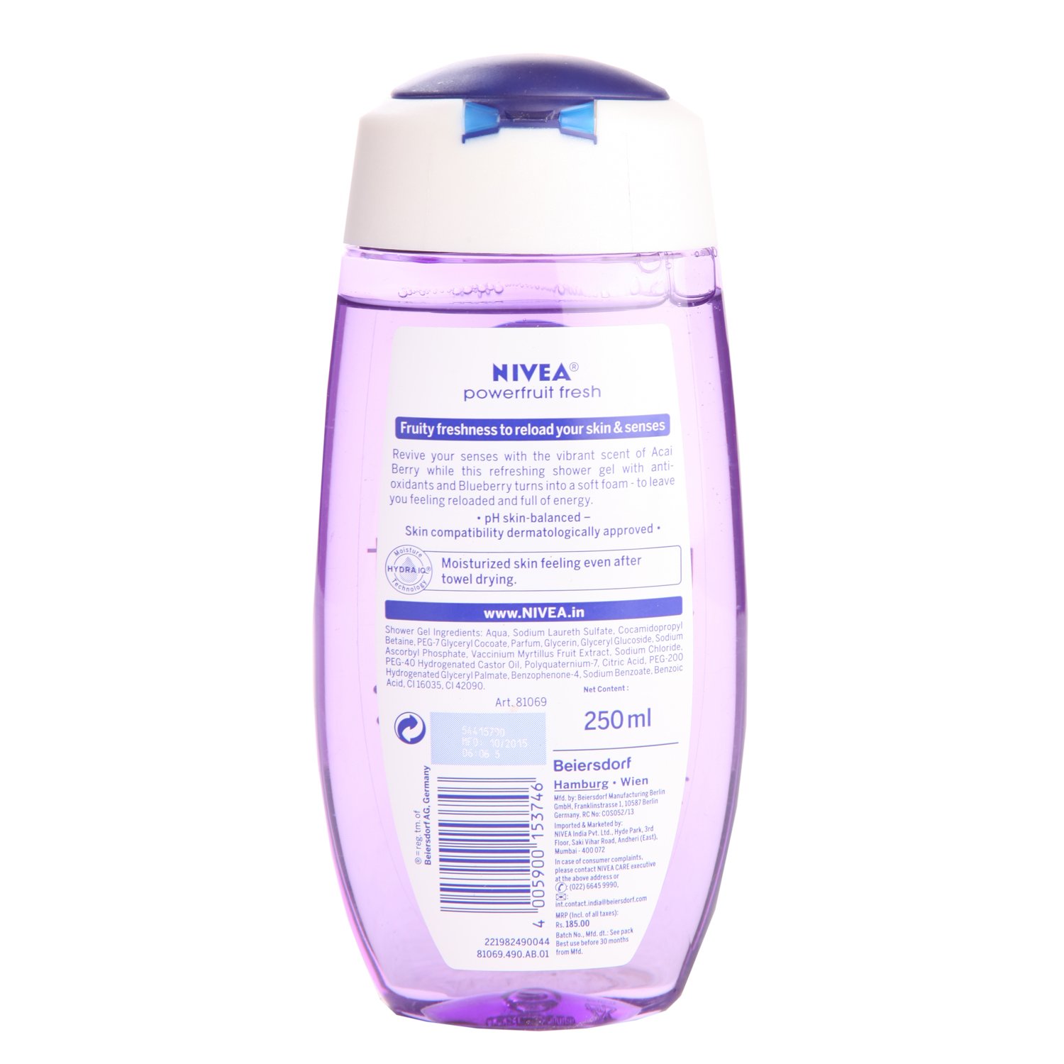 Nivea Powerfruit Fresh Shower Gel - 250ml Bottle | Refreshing & Energizing Body Wash for Daily Use