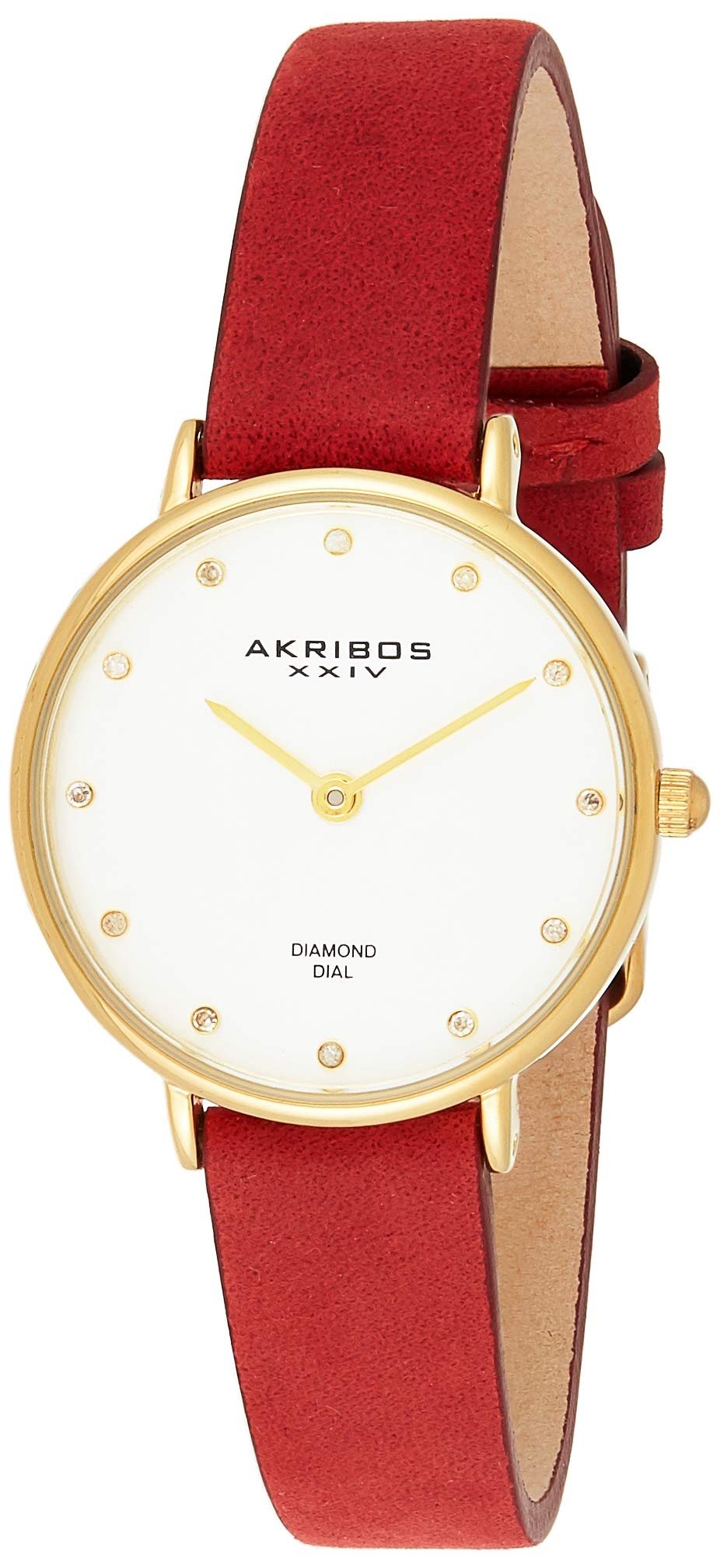 Akribos XXIV Women's Slim Leather Watch with 12 Genuine Diamonds - Elegant Skinny Dress Watch for Women - Perfect for Office, Party & Special Occasions - AK882