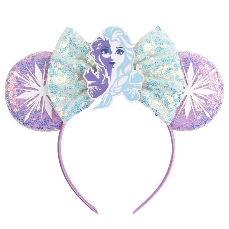 Sparkly Snow Queen Elsa Bow Ear Headbands for Women - Elegant Disney-Inspired Hair Accessories for Parties, Cosplay & Theme Park Visits