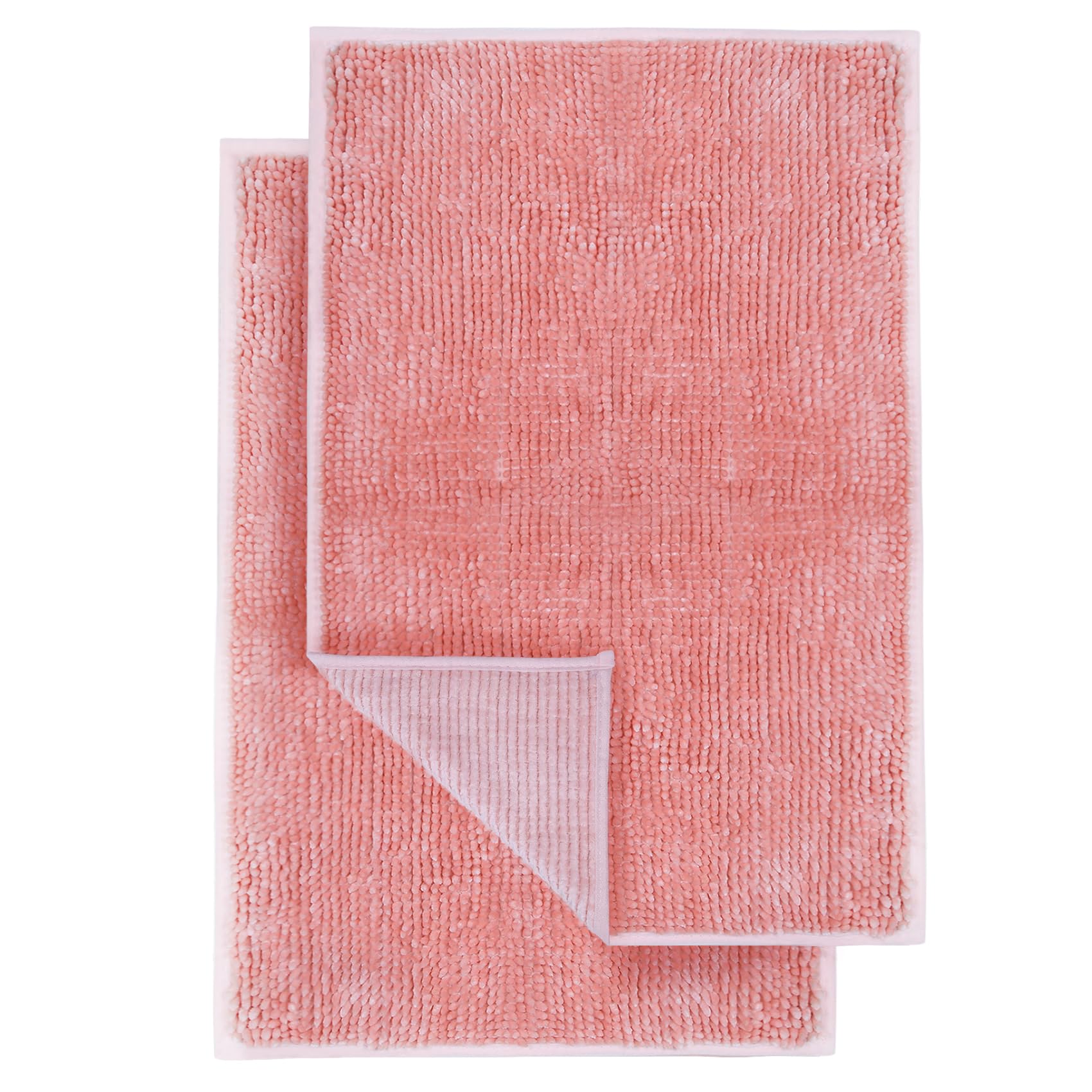 Premium Coral Chenille Bath Mat Set - 2 Piece Non-Slip Quick Dry Bathroom Rugs, Ultra Absorbent Shower Mats for Tub & Floor - Soft Bath Towel for Bathroom Safety & Comfort (Ideal for Modern Bathrooms, Spa-Like Showers & Wet Areas)