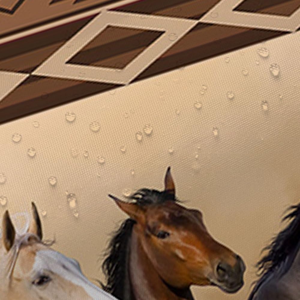 JAWO Western American Wild West Cowhorse Shower Curtain Set with Hooks - 72x72 Inch Desert Cowboy Bathroom Decor, Aztec Southwestern Theme for Ranch, Farmhouse or Country Style Bathrooms