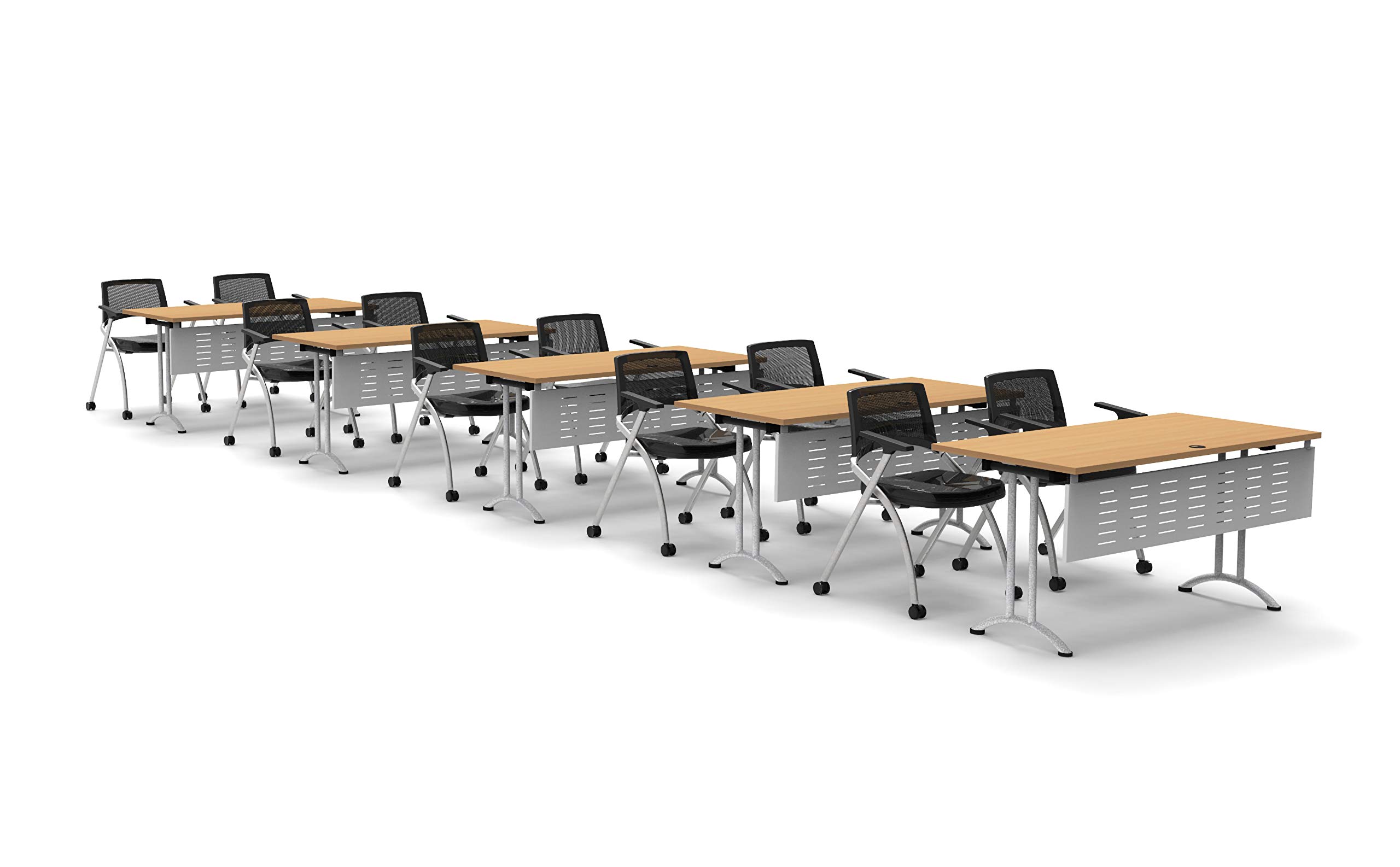 10-Person Folding Conference Table Set with 20 Task Chairs & Modesty Panels - Beechwood 7400 Series | Connectable Tables for Training, Meetings & Seminars | Space-Saving Foldable & Nestable Design for Classrooms & Office Events