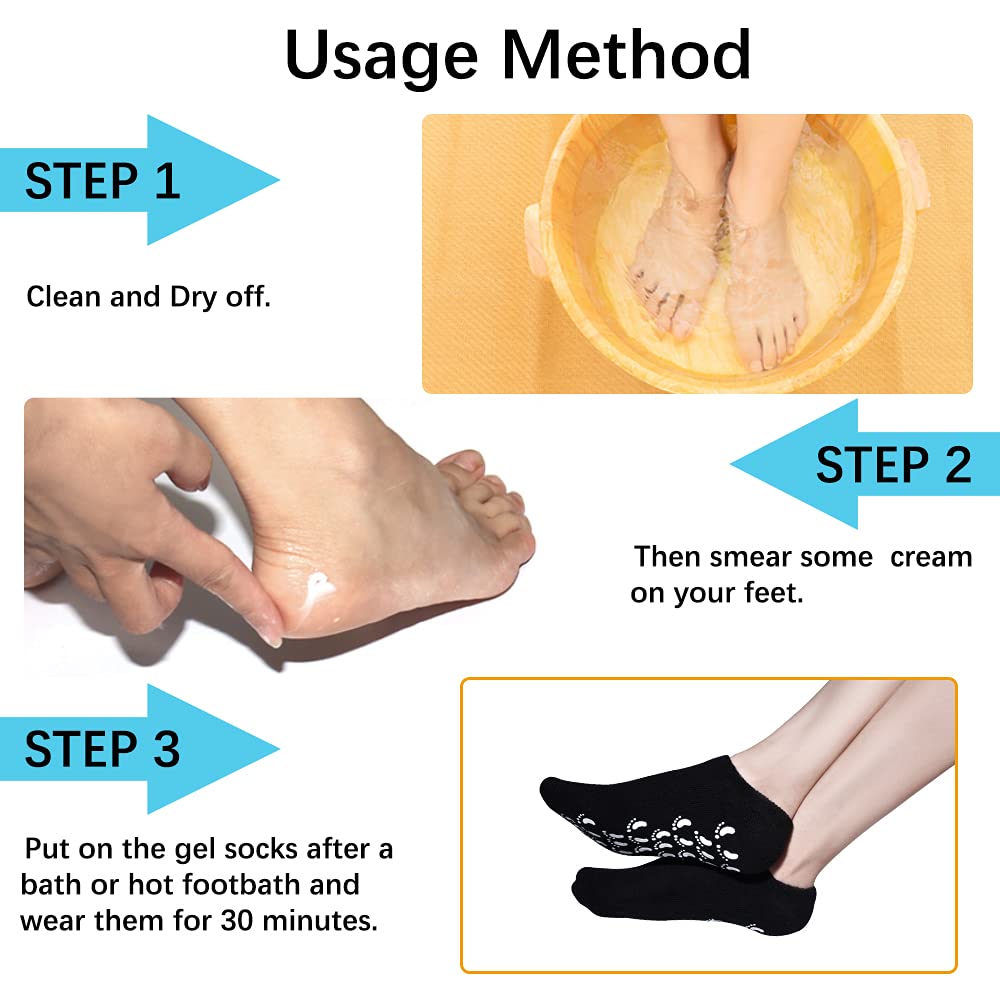 Moisturizing Gel Socks for Men - Soft Spa Socks to Repair Dry Cracked Feet - Black Hydrating Foot Care for Cracked Heels & Rough Skin - Perfect for Night Treatment, Pedicures & Winter Foot Care