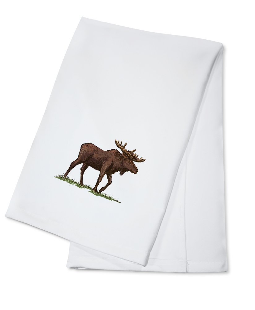 Lantern Press Moose Print 100% Cotton Tea Towel - Decorative Kitchen Hand Towel for Home Decor, Dish Drying & Gift Giving