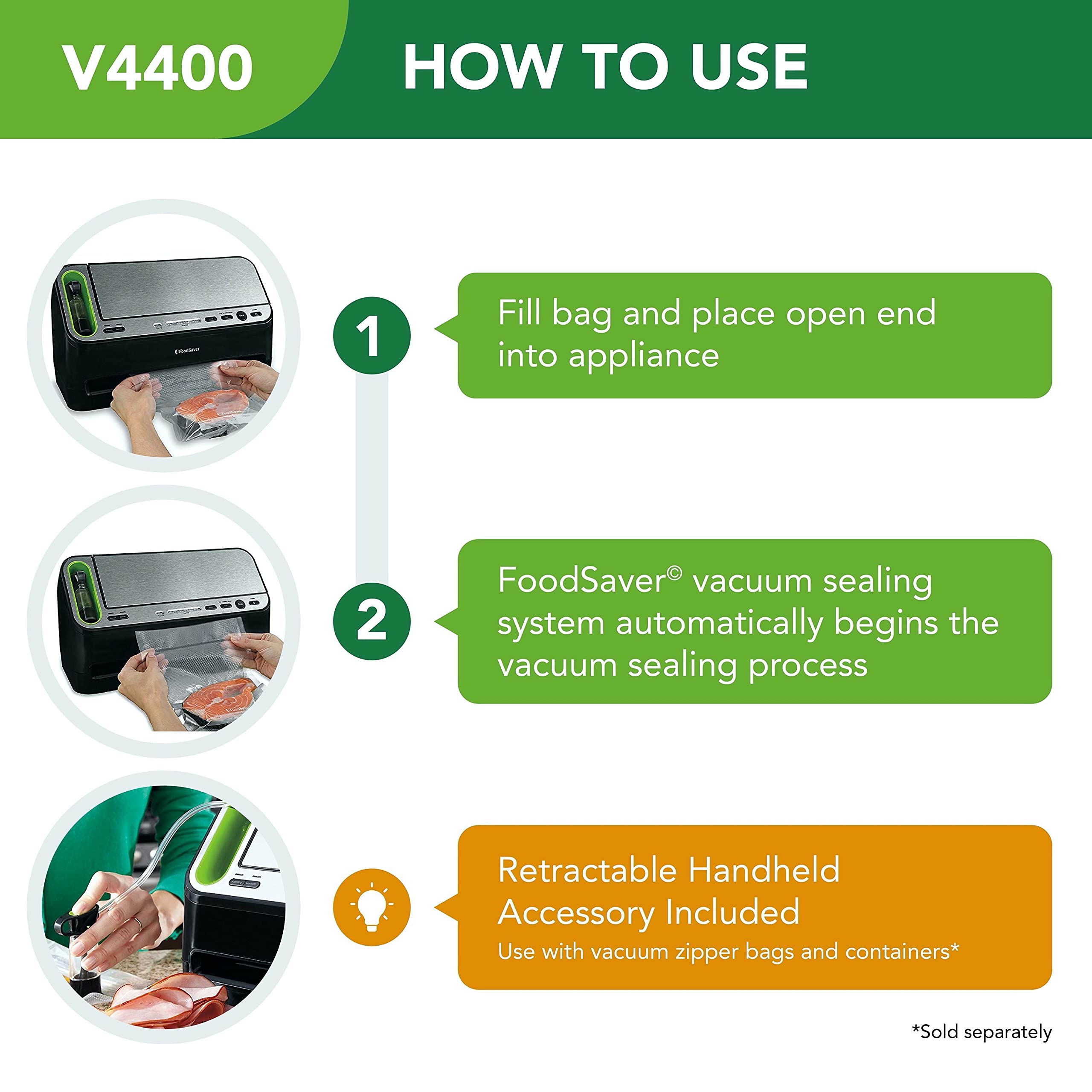 FoodSaver V4400 2-in-1 Vacuum Sealer Machine with Automatic Bag Detection | Starter Kit Included | Perfect for Meal Prep, Sous Vide & Food Storage