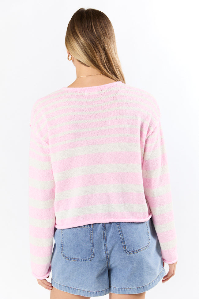 Stylish Pink Lightweight Striped Sweater for Women - Trendy Knit Pullover for Casual Outfits & Fall Layering