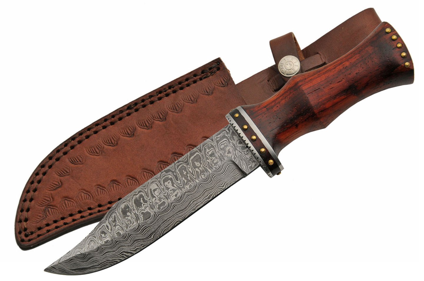 Premium Damascus Steel Bowie Knife with Wood Handle - Hunting, Camping & Outdoor Survival Tool - Szco Supplies