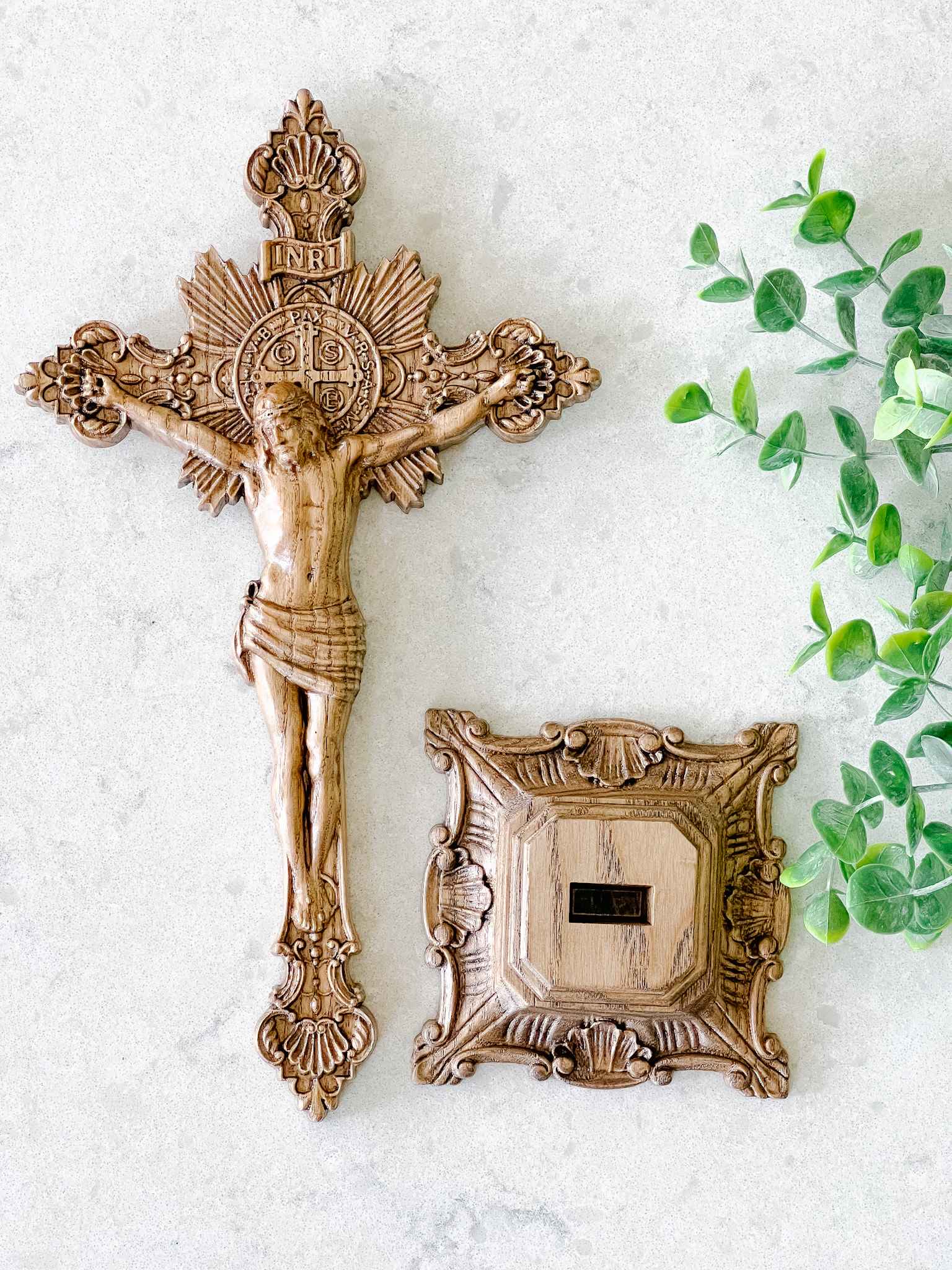 Hand-Carved Wooden Crucifix with Display Base - Perfect for Home Altar, Church Decor, and Religious Gifts
