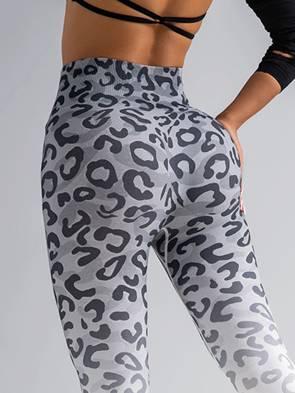 ZASUWA Women's Fashion Leopard Print Ombre Leggings - High Waisted Yoga Pants for Workout, Running & Casual Wear