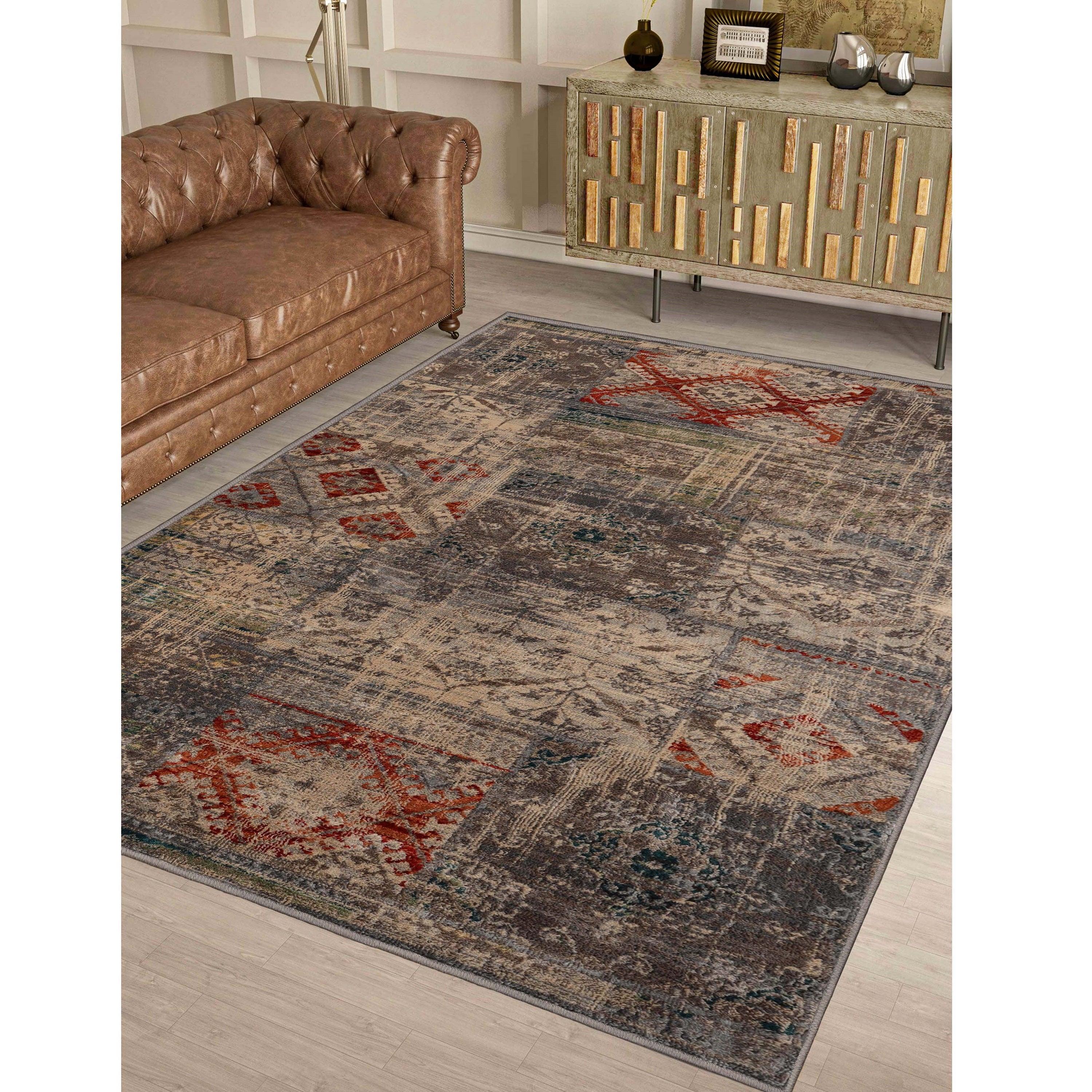 Amara Modern Distressed Patchwork Indoor Area Rug or Runner - Vintage Boho Chic Floor Carpet for Living Room, Bedroom, Dining Room - Soft & Durable Home Decor