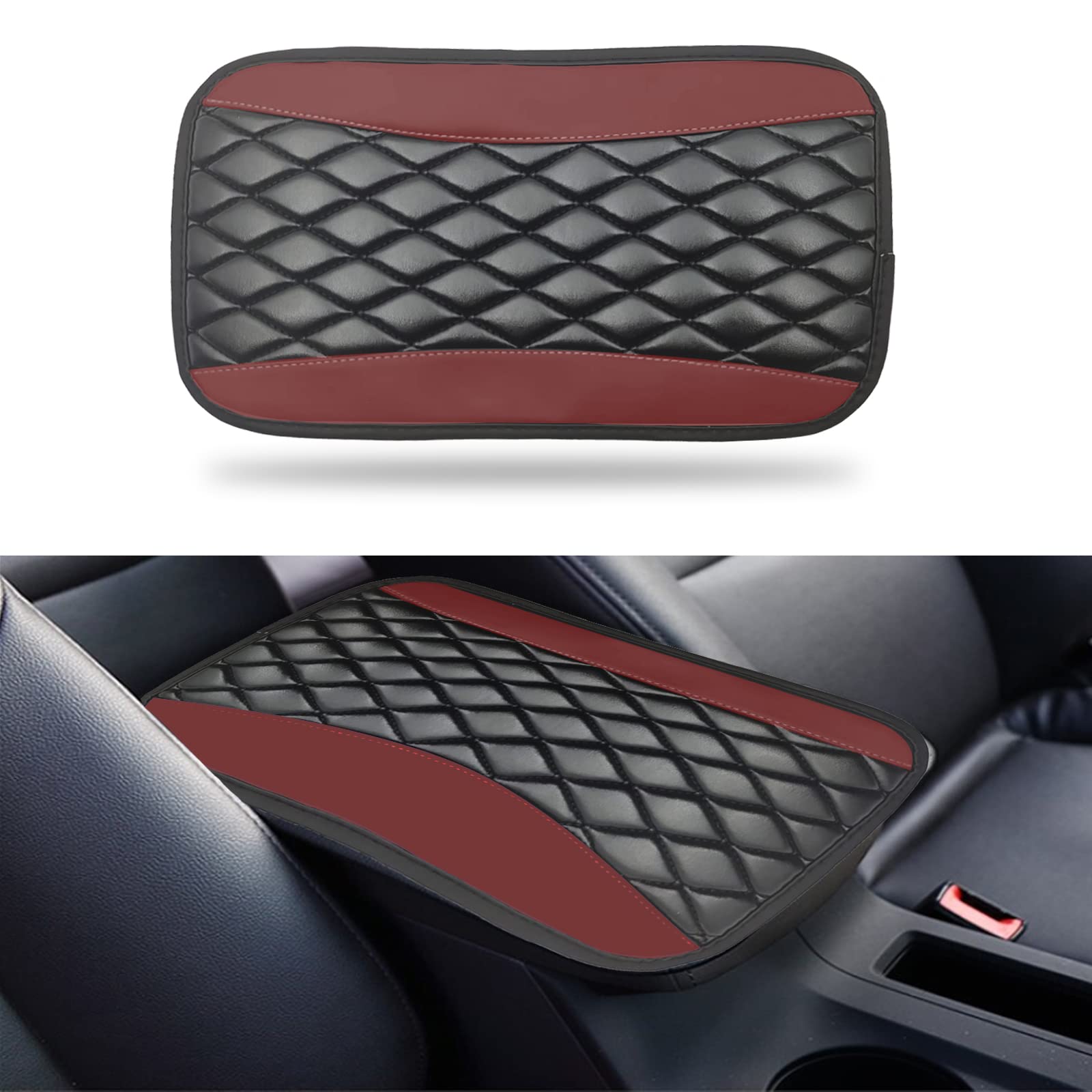 Universal Car Center Console Cushion Pad - Premium Leather Waterproof & Anti-Scratch Armrest Cover Protector for Most Cars, SUVs & Vehicles (Wine Red) | Comfortable Driving Accessory for Long Trips & Daily Commutes