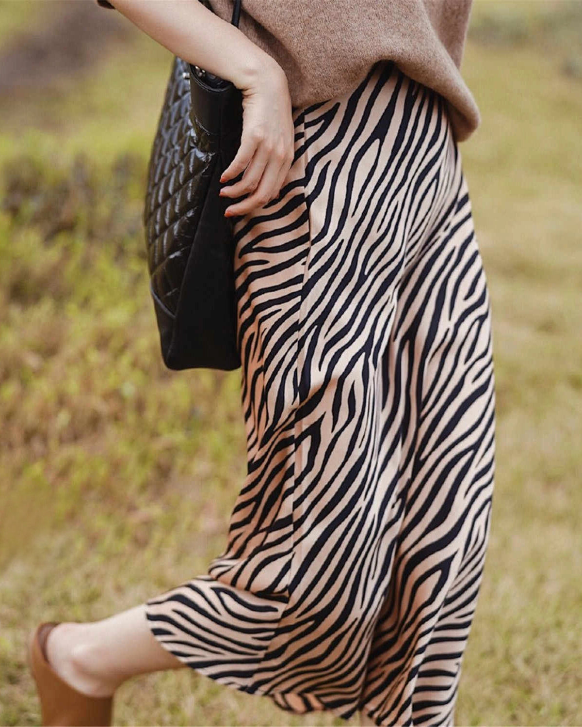 Women's Zebra Print Midi Silk Skirt - Elegant Animal Print Skirt for Women, Perfect for Office Wear, Date Night & Special Occasions