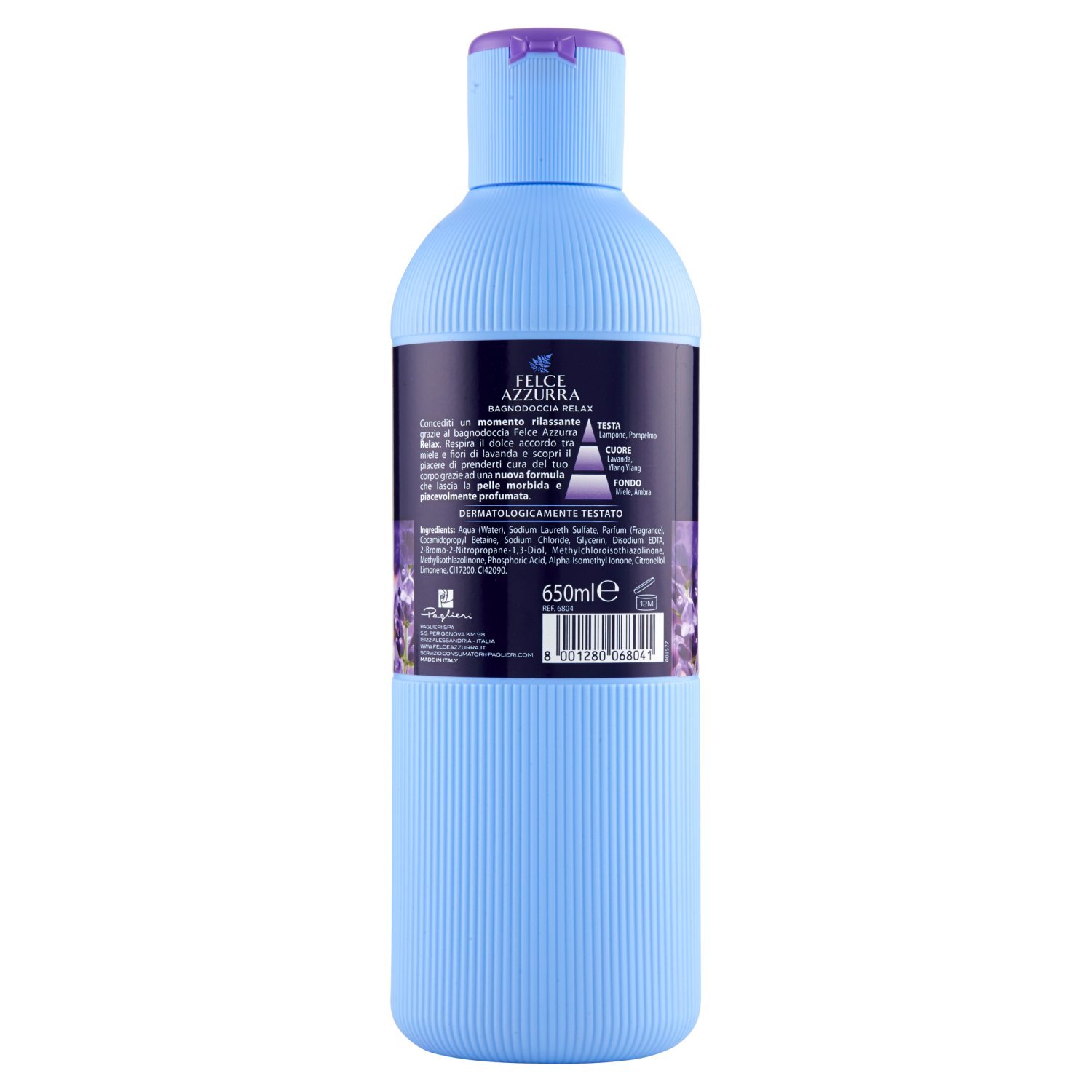 Felce Azzurra Relax Body Wash - 6 Pack (650ml Each) - Total 3900ml - Hydrating & Soothing Shower Gel for Dry Skin - Perfect for Daily Use, Spa & Relaxation at Home
