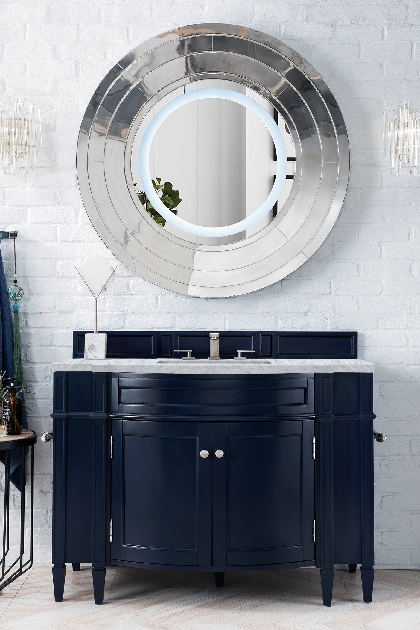 Brittany 46 Inch Single Bathroom Vanity with 3CM Carrara Marble Top in Victory Blue - Perfect for Modern Master Bathrooms & Guest Suites