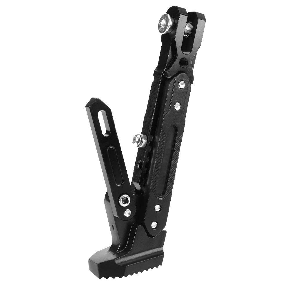 Universal Adjustable Motorcycle Kickstand - CNC Aluminum Scooter Side Stand Tripod Holder - Black - Perfect for Cruisers, Dirt Bikes & Street Motorcycles