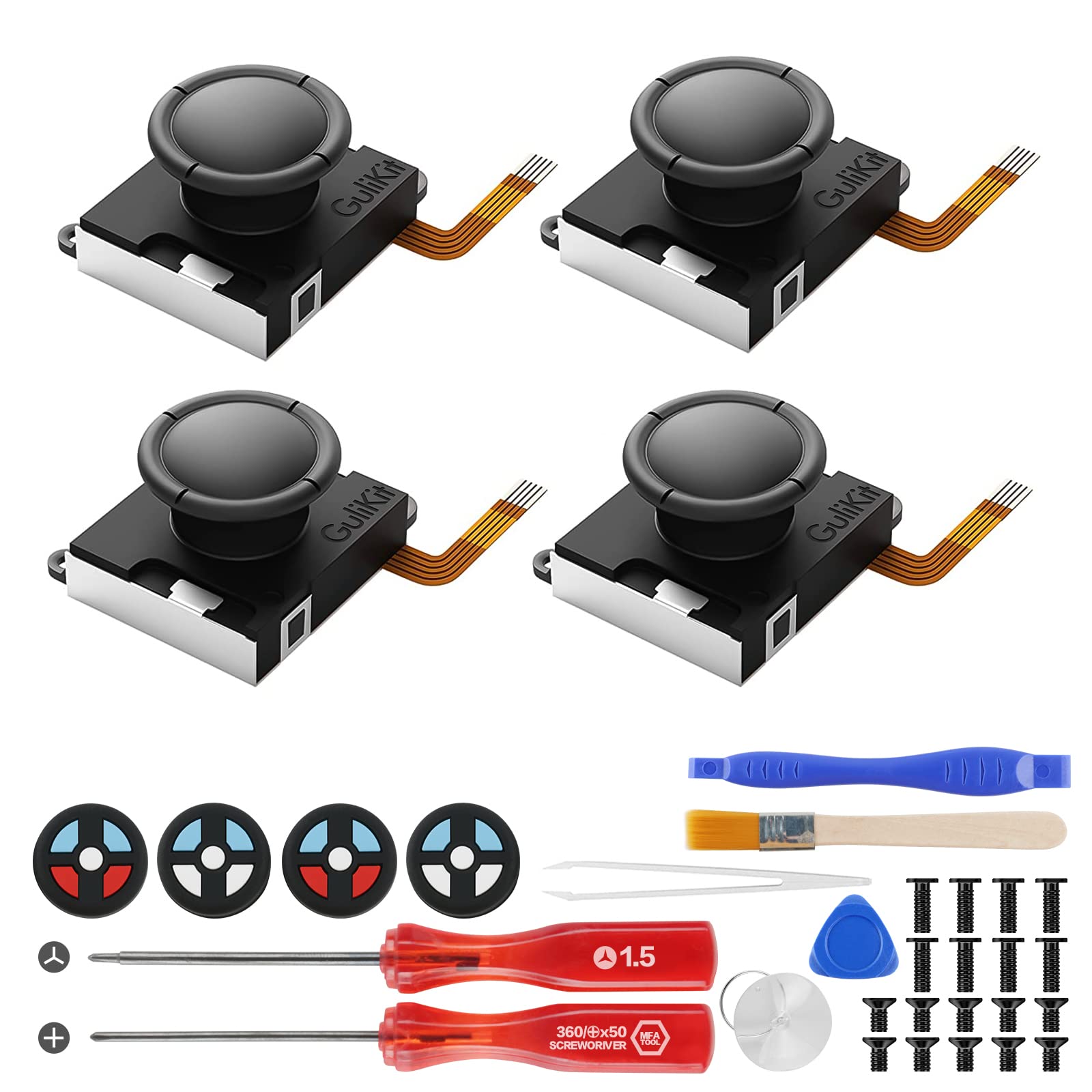 GuliKit Hall Effect Joystick Replacement for Nintendo Switch Joy-Con, OLED & Lite - No Drift, Left/Right Hall Sensor Joystick with Repair Tools & Thumbstick Caps (4 Pack) - Perfect for Gaming, DIY Repairs & Controller Upgrades