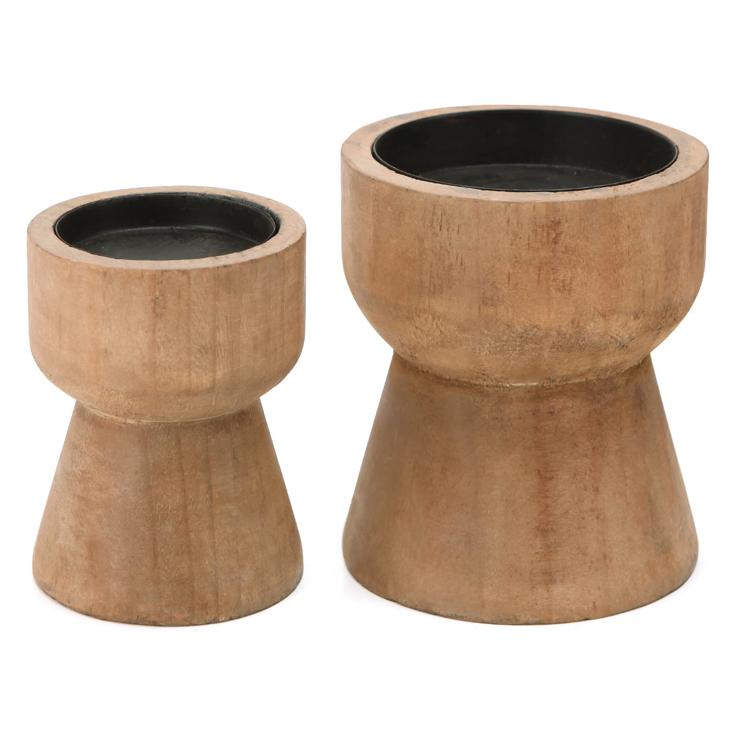 Rustic Wood Candle Holder Set of 2 - Farmhouse Pillar Candlesticks Pedestal for Fireplace Mantle, Coffee Bar, Dining Table Centerpiece Decor | Perfect for Wedding, Christmas, Home Decor & Cozy Ambiance