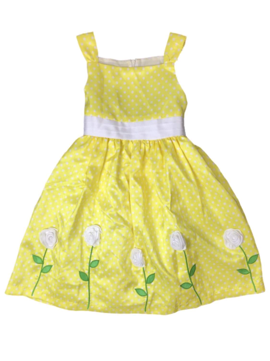 American Princess Girls Yellow Polka Dot Floral Rose Party Dress - Flower Girl Birthday, Wedding, Pageant & Special Occasion Outfit for Toddlers & Kids