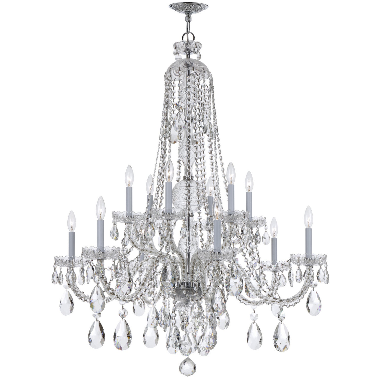 12-Light Crystal Chandelier for Dining Room - Modern Ceiling Light Fixture with LED Bulbs for Home Decor & Wedding Venue Lighting