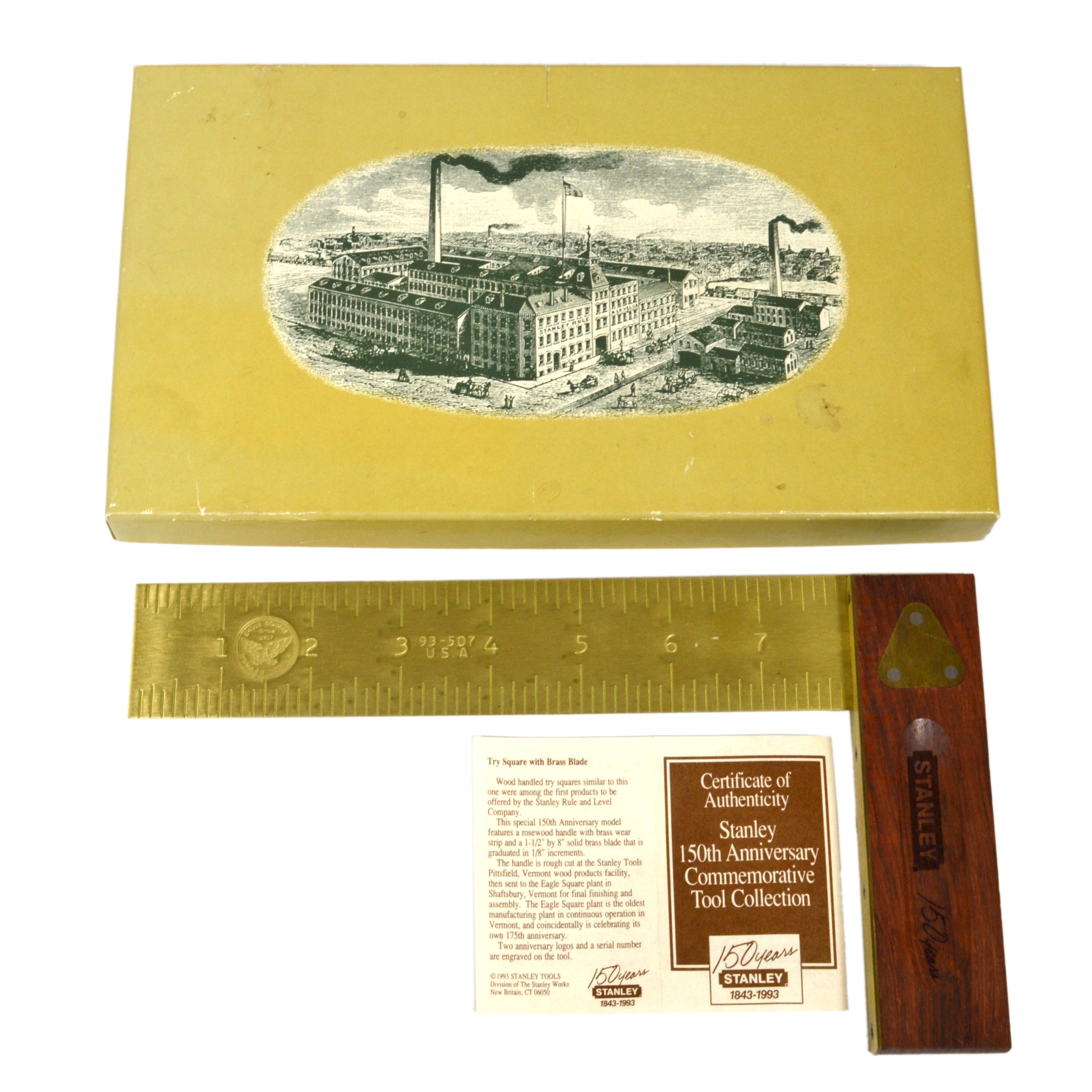 STANLEY EAGLE TRY SQUARE #93-507 150th Anniversary Edition - Precision Measuring Tool for Woodworking & Metalworking - Includes Original Box & Documentation