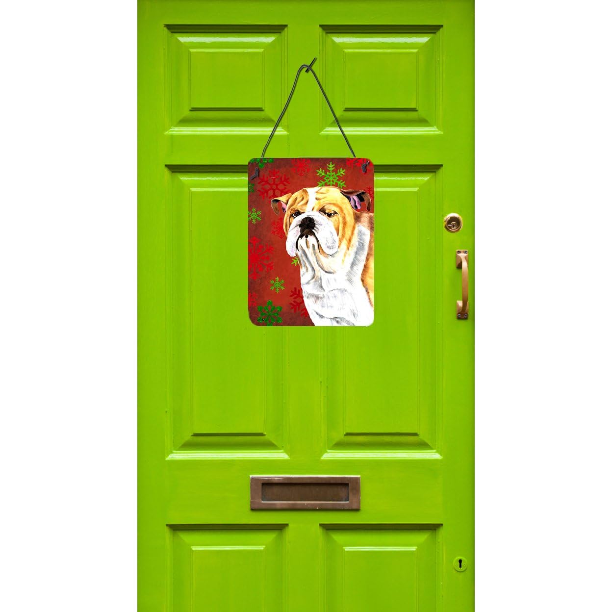 Caroline's Treasures English Bulldog Holiday Metal Sign - Red & Green Snowflakes Christmas Wall Decor for Kitchen, Bar, Bathroom, Front Door | Perfect for Festive Home Decor & Gifts