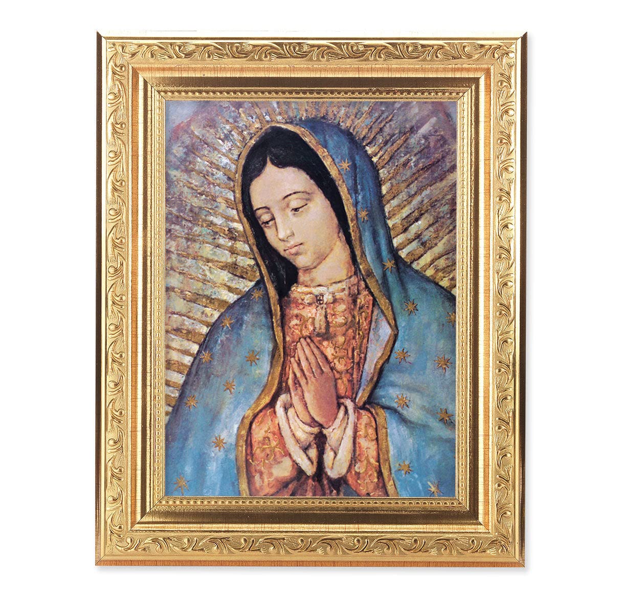 Our Lady of Guadalupe Framed Wall Art - Gold Leaf Antique Finish Religious Home Decor with Acanthus Leaf Detail - Perfect for Living Room, Bedroom or Church Decorations