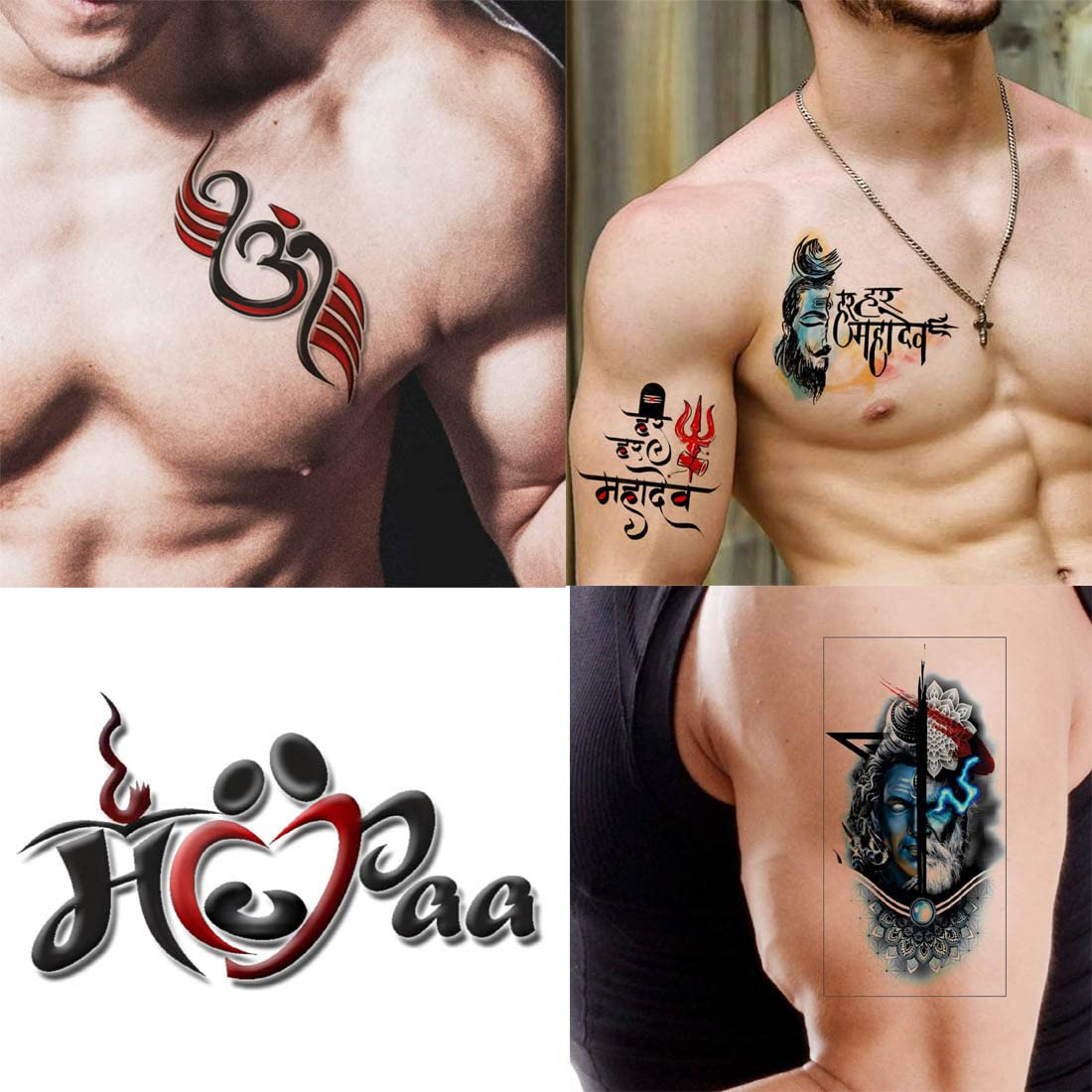 4-Pack Temporary Tattoo Stickers - Tribal Mom & Mahadev God Designs | 4 Sheets Waterproof Body Art for Festivals, Parties & Spiritual Events