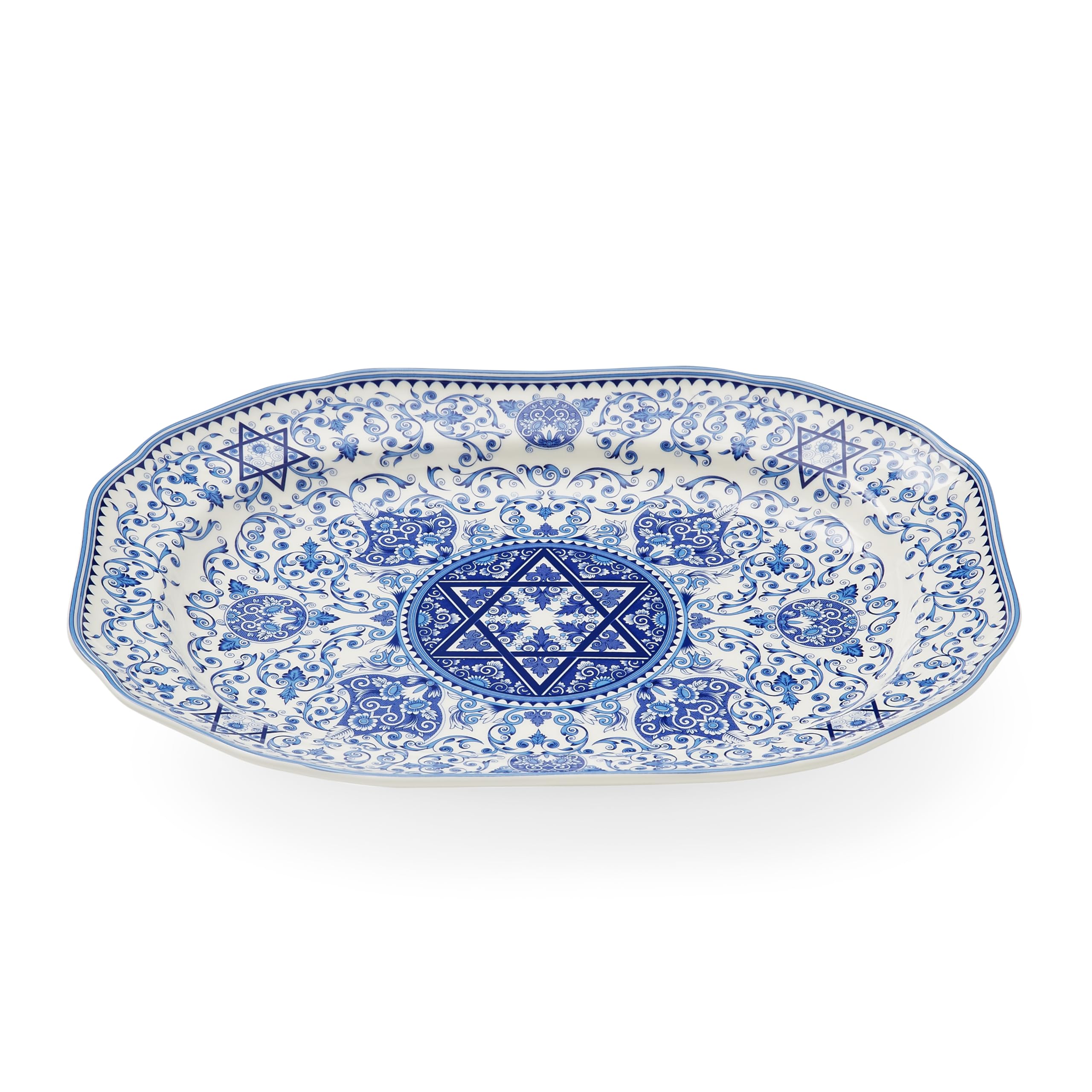 Spode Judaica 14-inch Oval Porcelain Platter with Star of David Design - Large Shabbat Dinner Plate for Jewish Holidays - Microwave & Dishwasher Safe - Perfect for Seder Meals, Hanukkah Celebrations, and Kosher Dining
