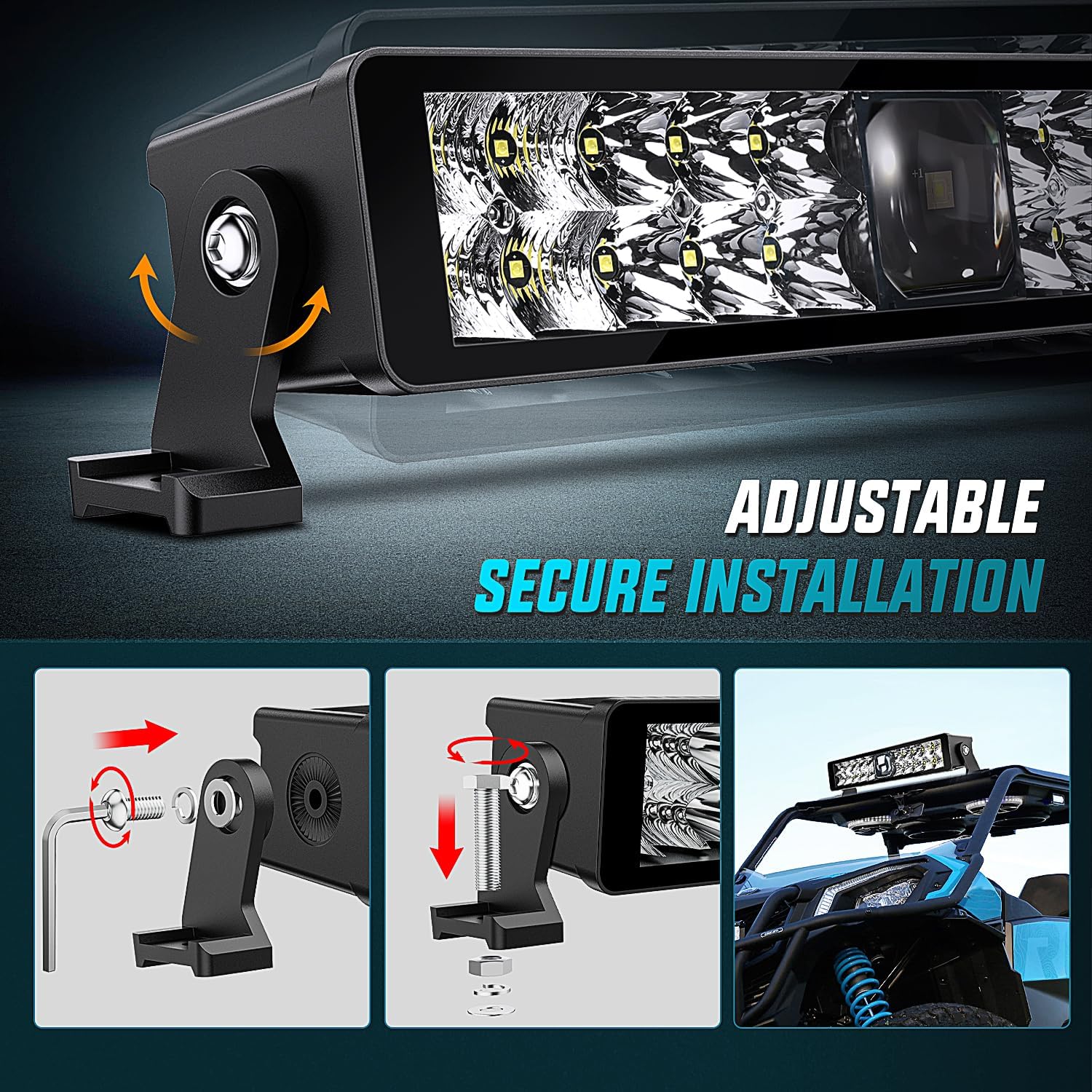 14 Inch 21LED Dual Row Spot Flood Combo LED Light Bar - Screwless Design with Night Vision | 16AWG Wiring & 5-Pin Switch | Perfect for Off-Road Trucks, ATVs, Boats & Emergency Vehicles