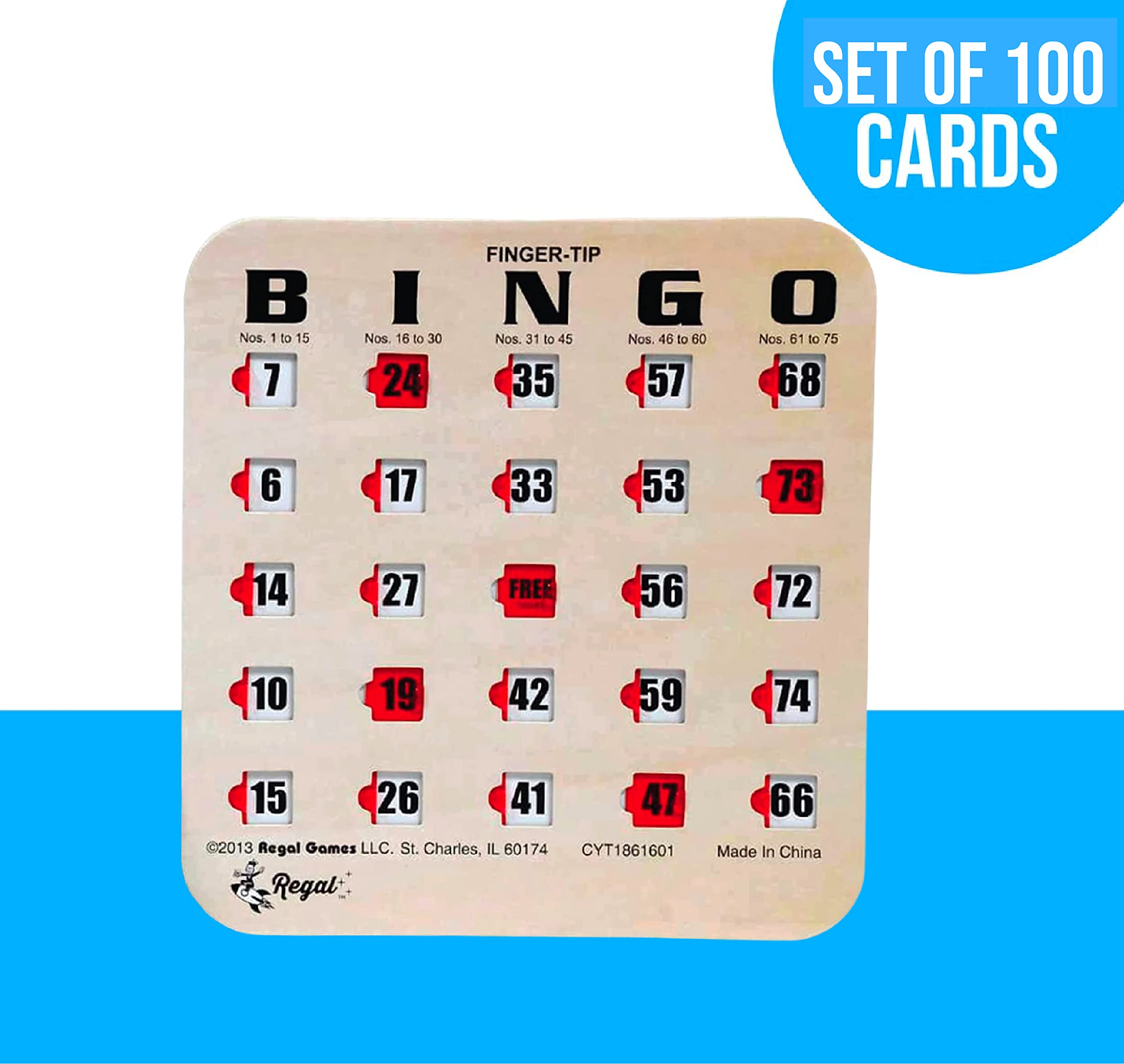 Regal Bingo Bulk Bingo Cards with Sliding Windows - 100 Pack Reusable Large Print Bingo Game Cards for Adults & Large Groups - Woodgrain Design - Perfect for Parties, Fundraisers, Senior Activities & Family Game Nights