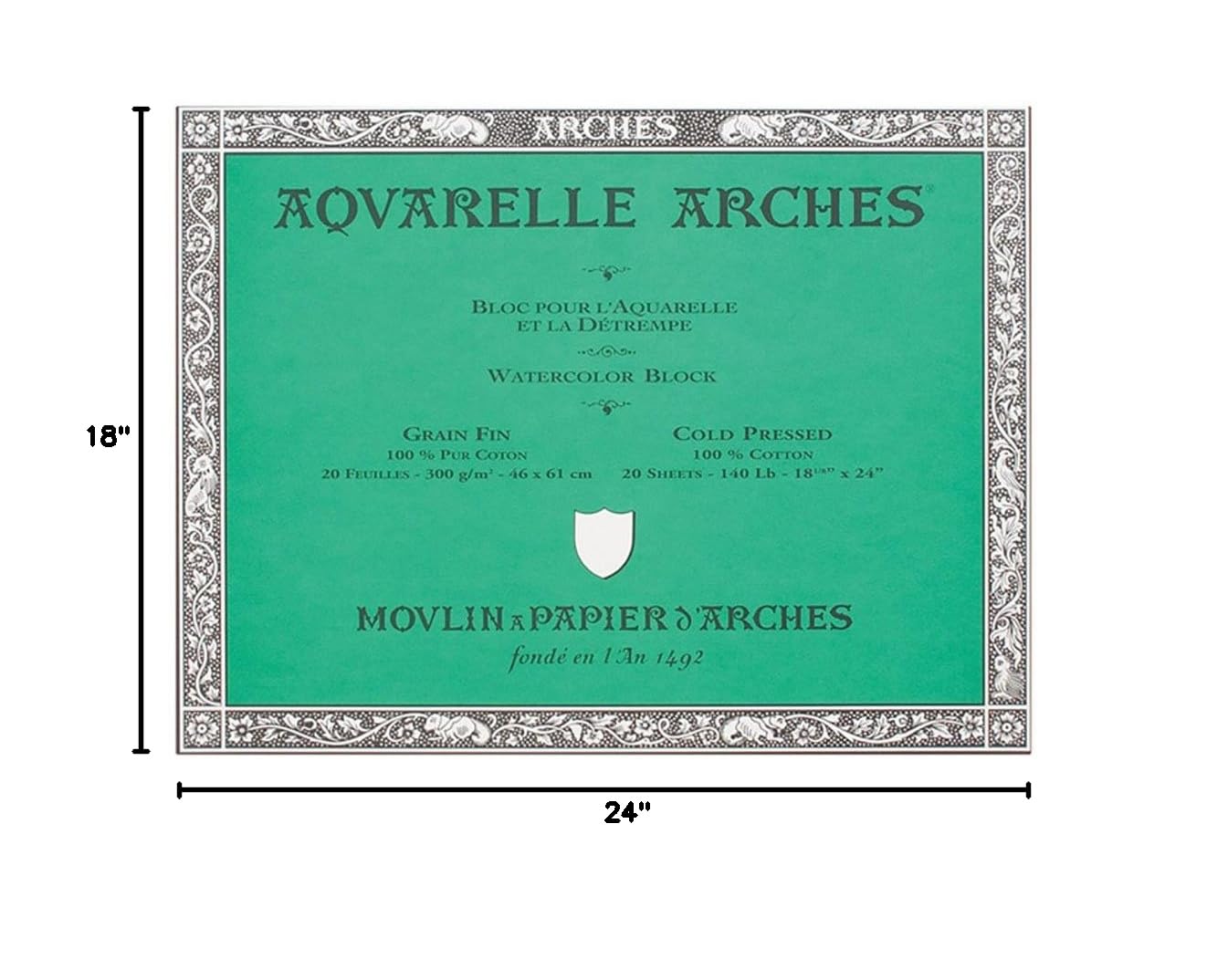 Arches Aquarelle Watercolor Paper Block - 140 lb Cold Press, 18x24 Inches - Premium Artist Grade for Professional Painting, Sketching & Mixed Media Art Projects