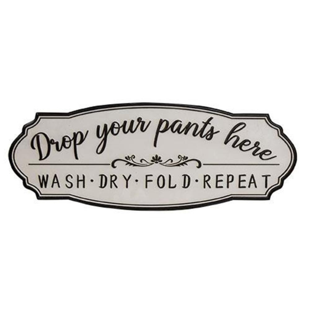 Vintage Laundry Room Metal Sign - 'Drop Your Pants Here' Funny Bathroom Decor - Perfect for Laundry Areas, Man Caves & Retro Home Decor