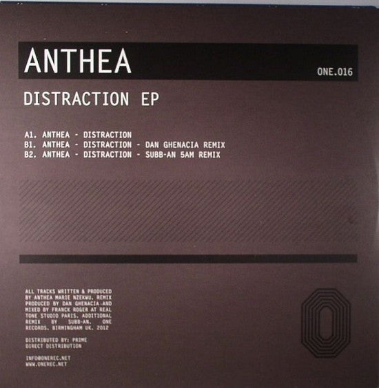 Anthea - Distraction EP 12 (ONE016) | One Records Techno Vinyl | Perfect for DJ Sets & Electronic Music Collectors