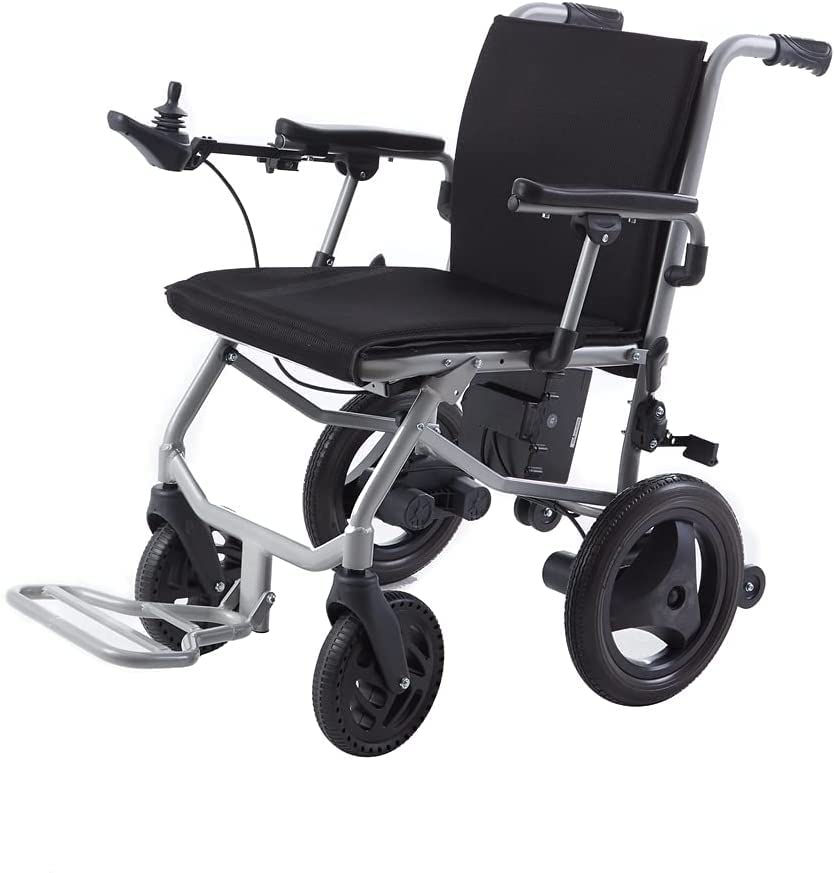 Foldable Electric Wheelchair for Adults & Seniors - Lightweight Travel Wheelchair with Removable Battery - Portable Mobility Scooter for Airplane, Shopping & Outdoor Use (Black)