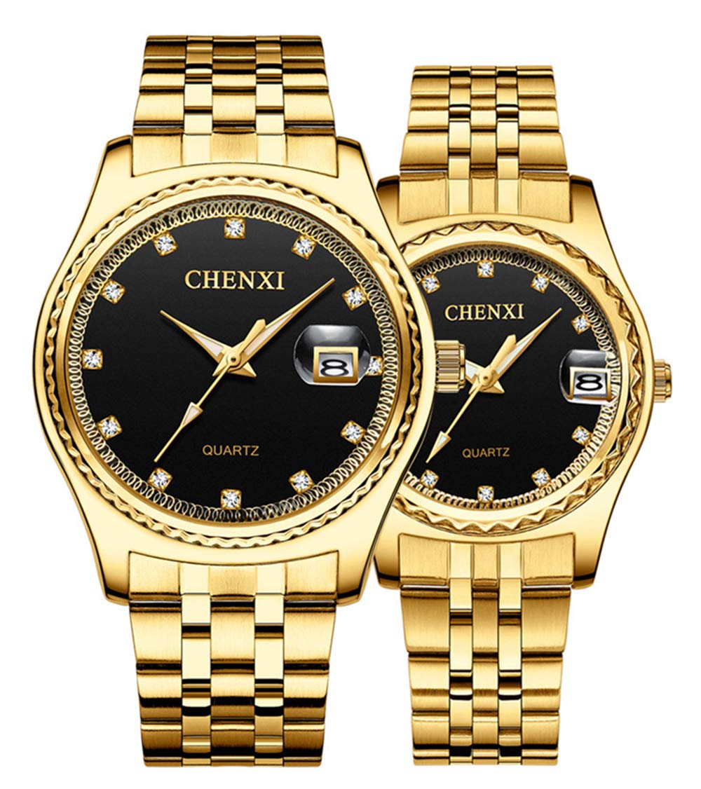 MASTOP Luxury Couple Watches for Men and Women - Gold Stainless Steel Dress Wristwatch with Quartz Movement & Waterproof - Perfect for Anniversary Gifts, Weddings, and Formal Occasions