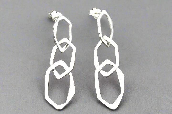 3 Polished Silver Drop Link Earrings for Women - Elegant Dangle Jewelry for Party, Wedding & Everyday Wear