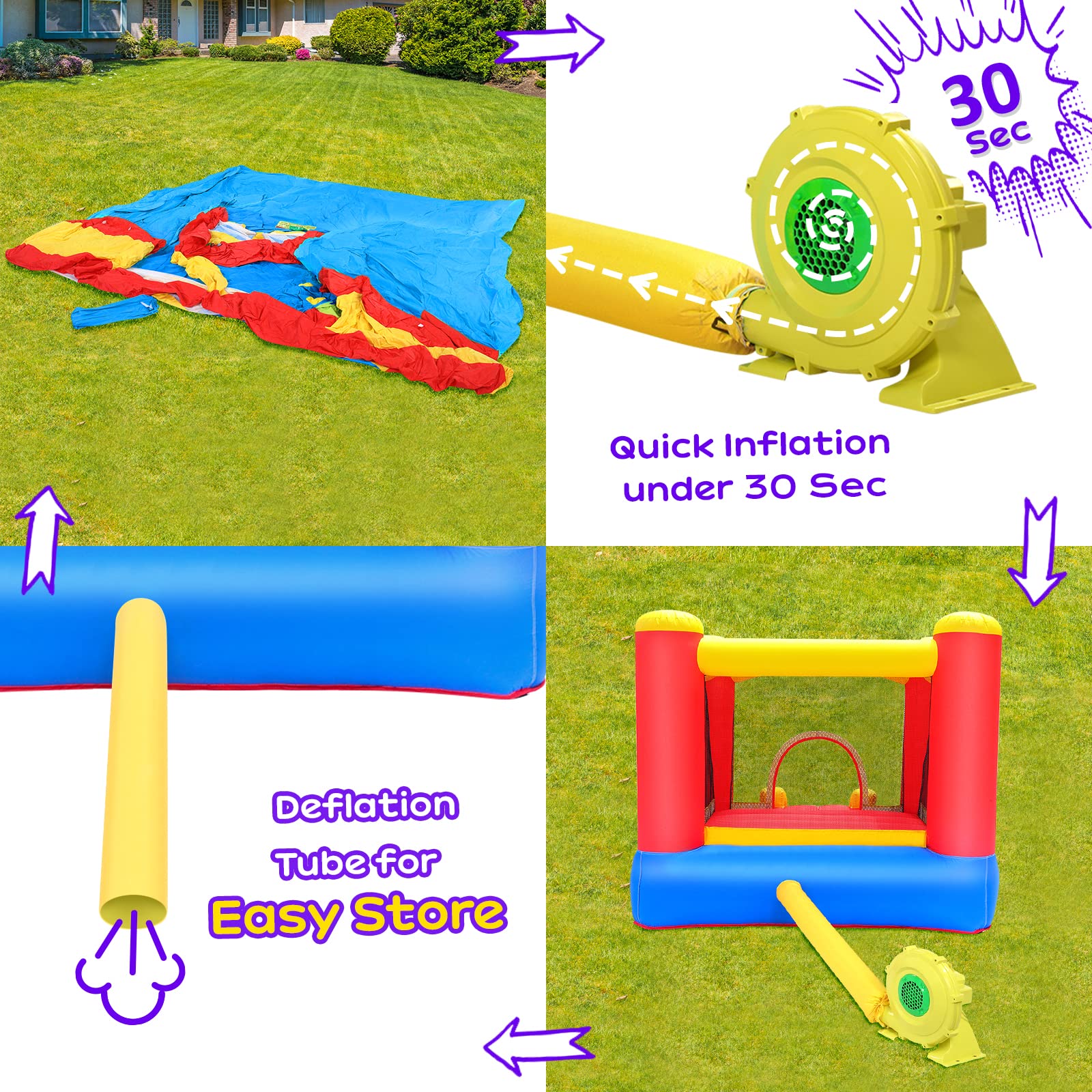 JOYMOR Inflatable Bounce House for Kids Ages 3-6 - Indoor Playhouse with Air Blower, Basketball Hoop & Slide - Perfect for Toddlers 1-3, Birthday Parties, Backyard Fun & Indoor Playtime