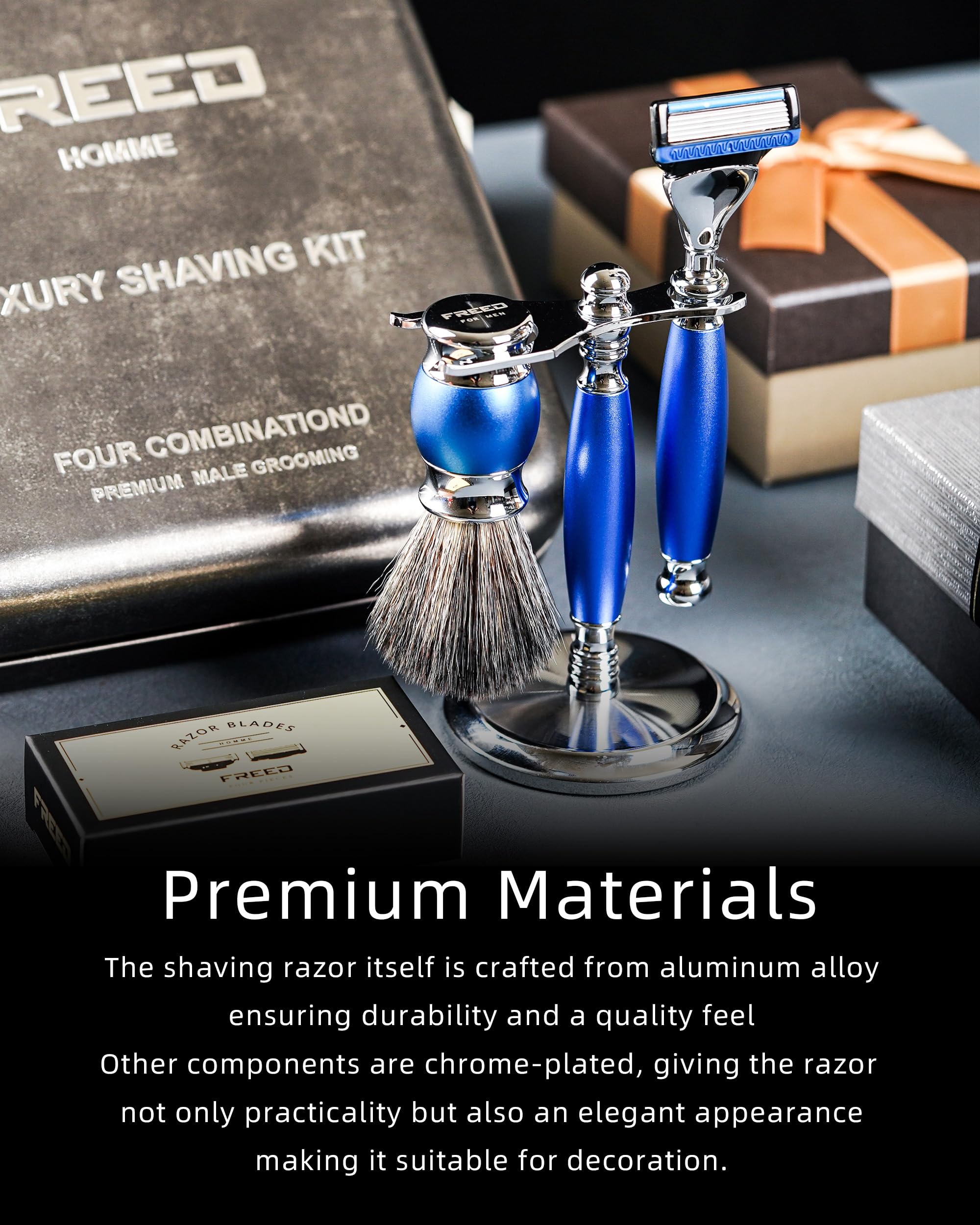 Premium Custom Engraved Men's 5-Blade Razor Set - Aluminum Alloy Shaving Kit with 4 Blades, Stand & Brush - Luxury Grooming Gift for Him - Perfect for Birthdays, Anniversaries & Father's Day
