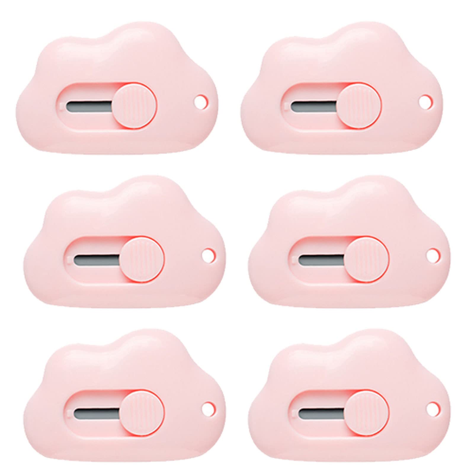 Retractable Mini Utility Knife Set - 6 Pack Rainbow Titanium Box Cutters with Keychain Hole for Wrapping, Envelopes, Letters | Portable Cloud Shape Design for Office, Home, Crafting & DIY Projects
