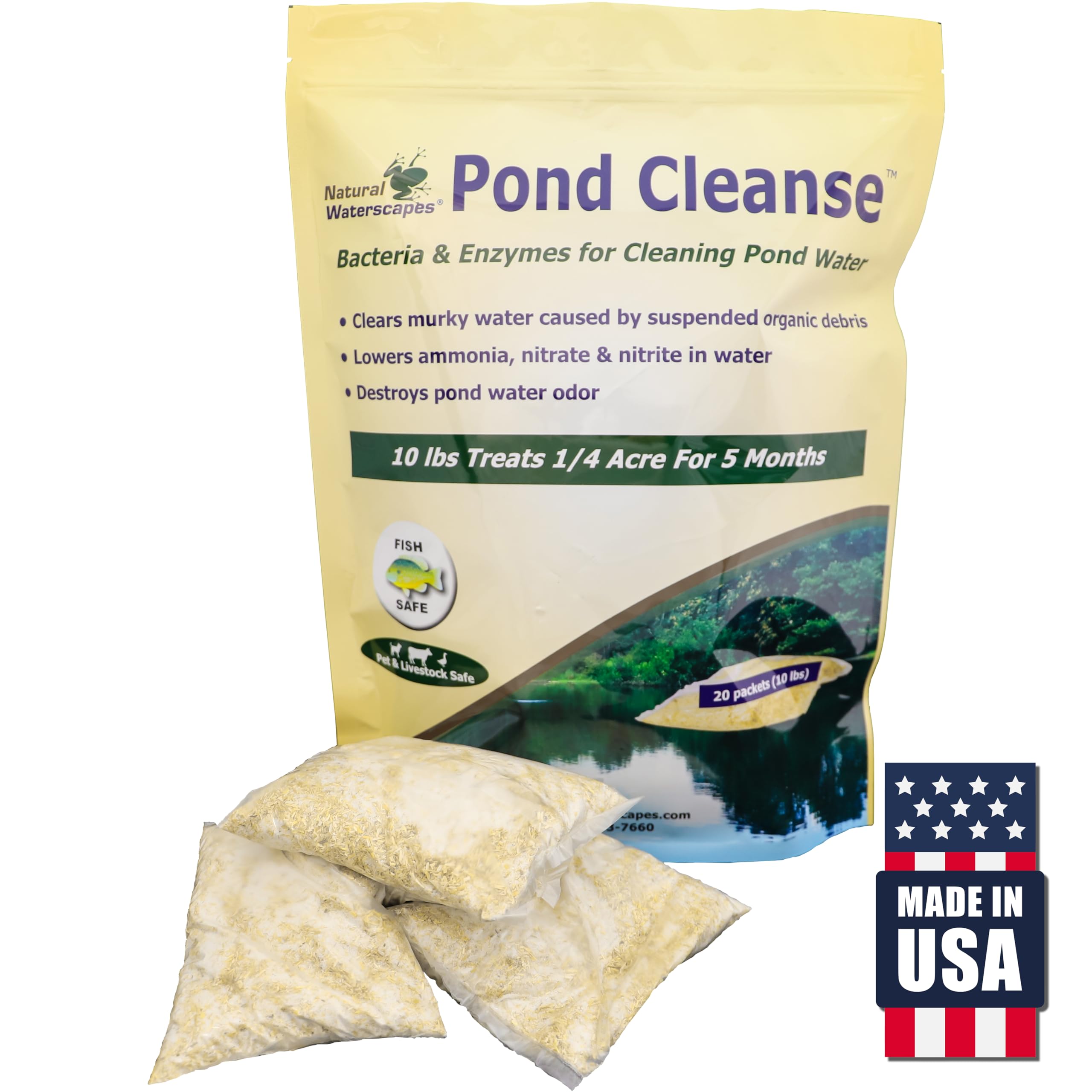 Pond Cleanse 10 lb Natural Pond Cleaner & Water Clarifier - Treats 2.5 Acres | Easy-to-Use Water Treatment Packets for Clear, Healthy Ponds | Perfect for Garden Ponds, Lakes & Water Features