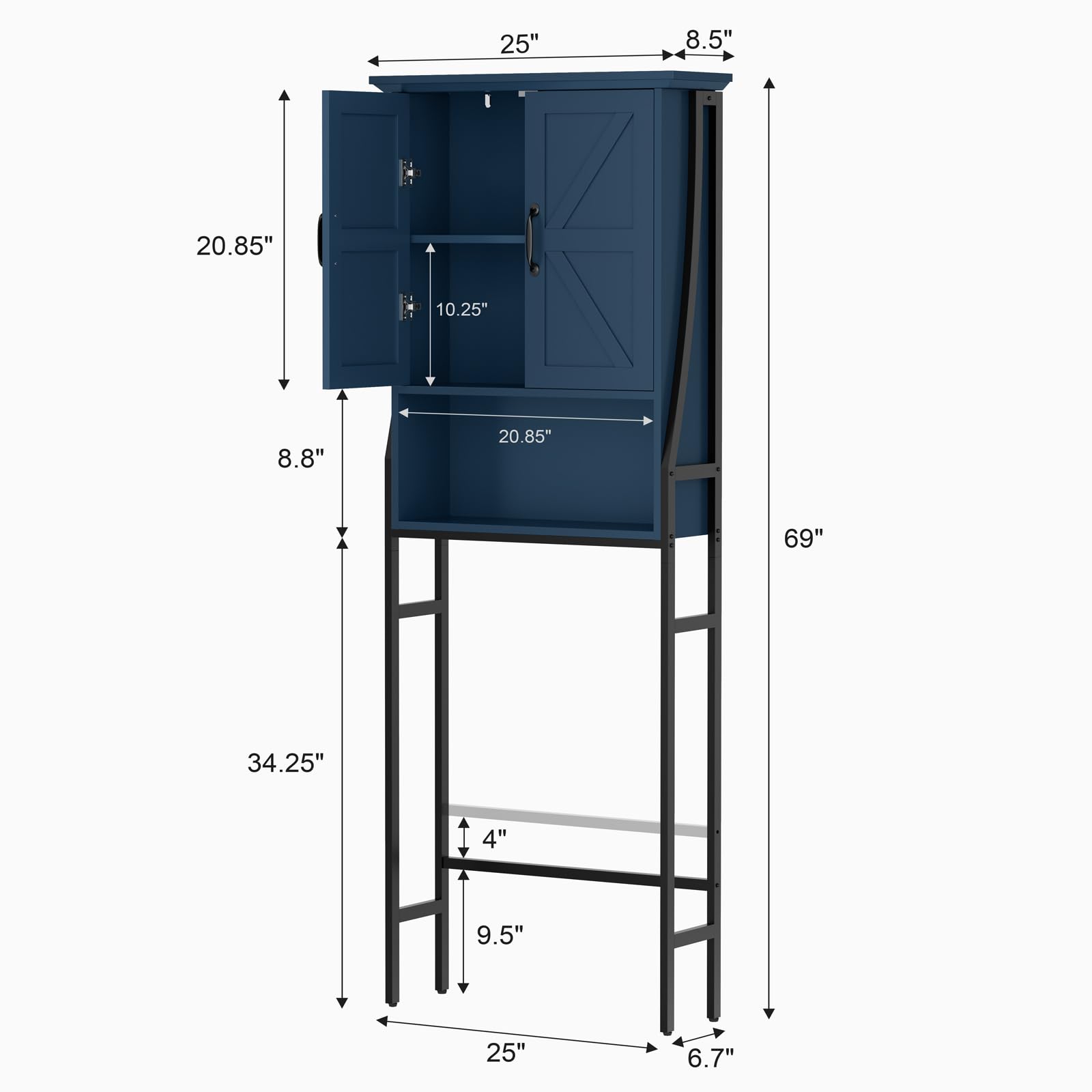 Over The Toilet Storage Cabinet with Doors - Space Saving Bathroom Organizer Rack for Above Toilet Storage, White (Ultramarine) - Perfect for Small Bathrooms, Apartments & Powder Rooms to Maximize Space & Organization
