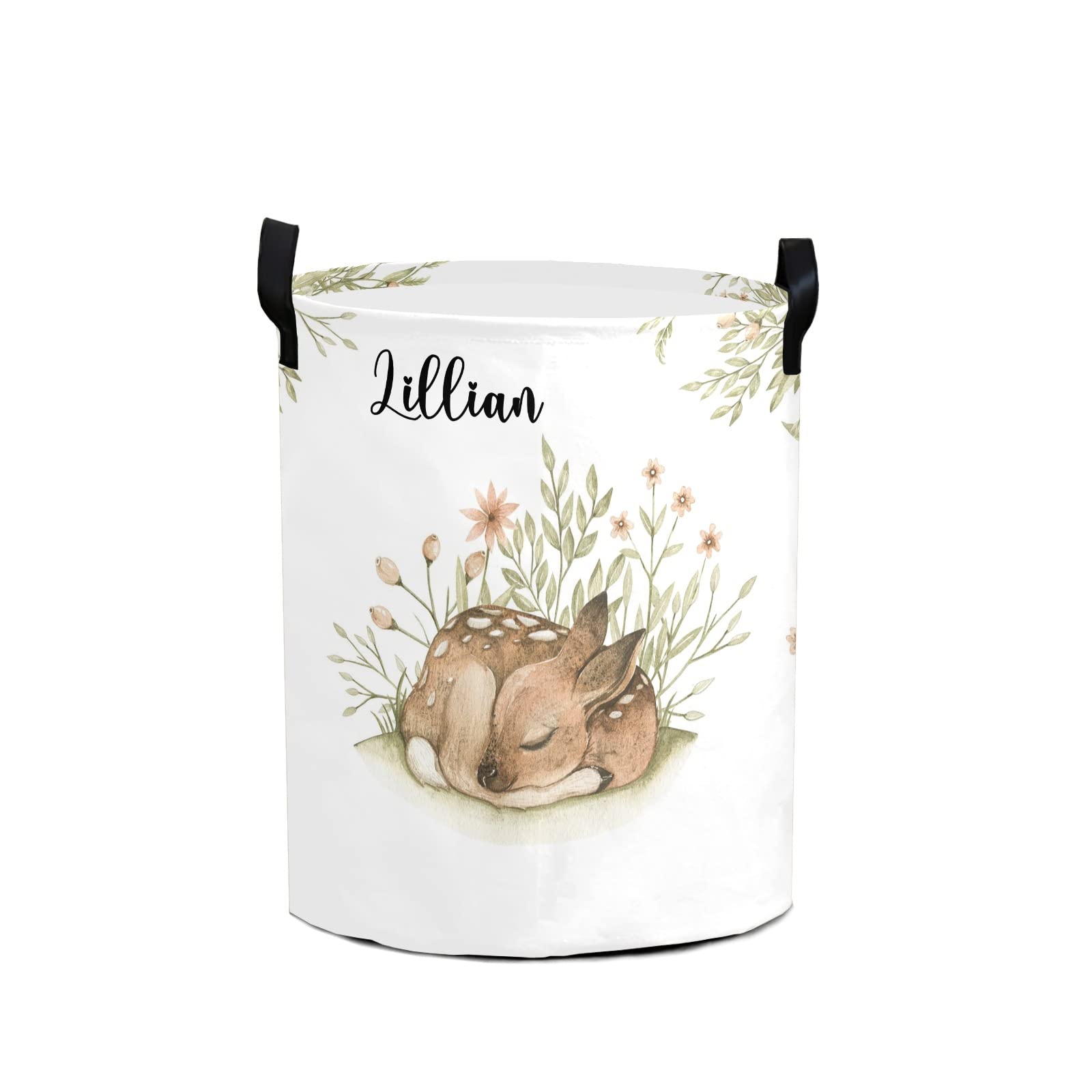 **Personalized Woodland Deer Laundry Basket - Waterproof Collapsible Clothes Hamper with Handles, Large Capacity Storage for Bedroom & Bathroom - Perfect for Nursery, Dorm, and Home Decor**