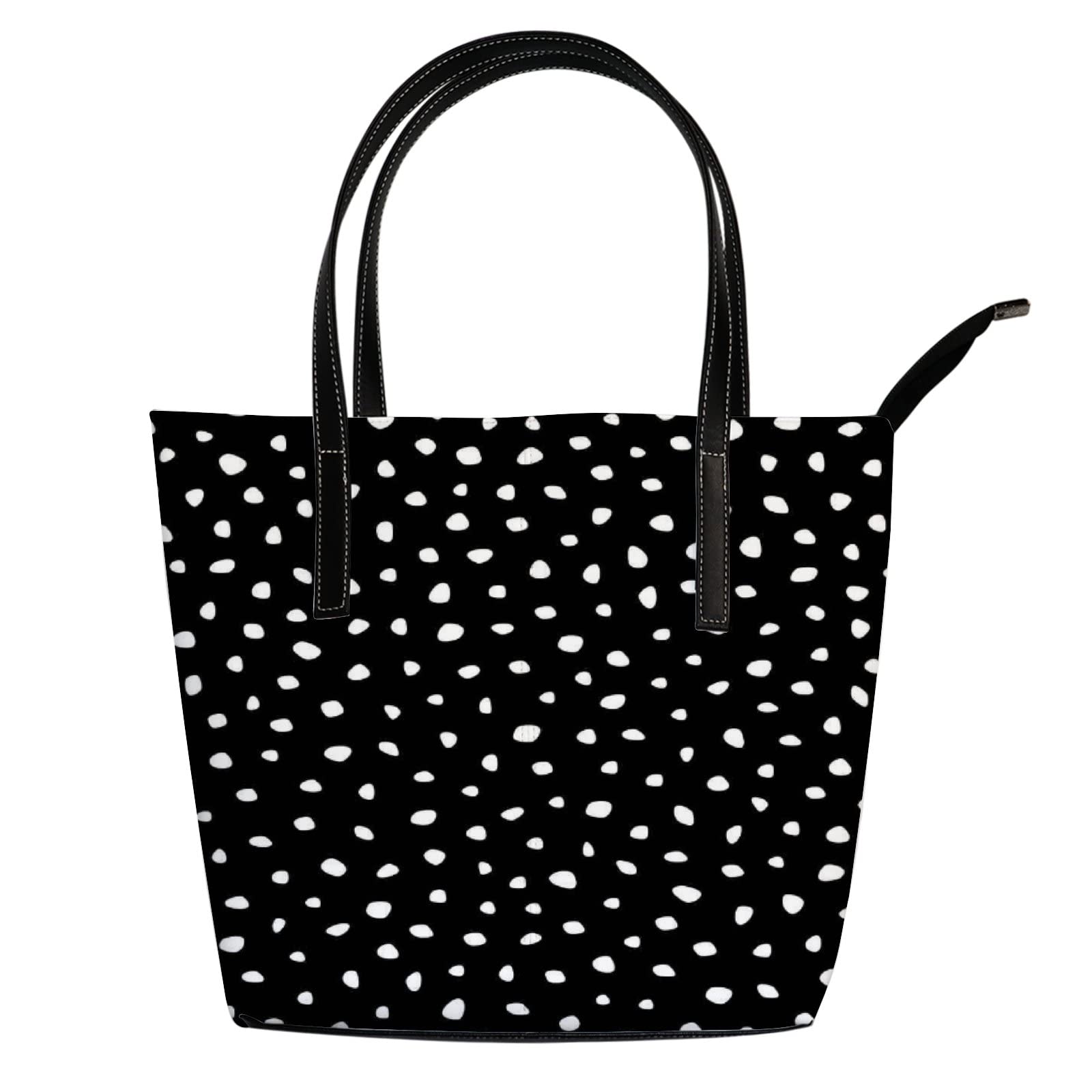 Vintage Black and White Polka Dot Leather Tote Bag for Women - Stylish Crossbody Work Handbag with Zipper | Perfect for Office, Travel & Everyday Use