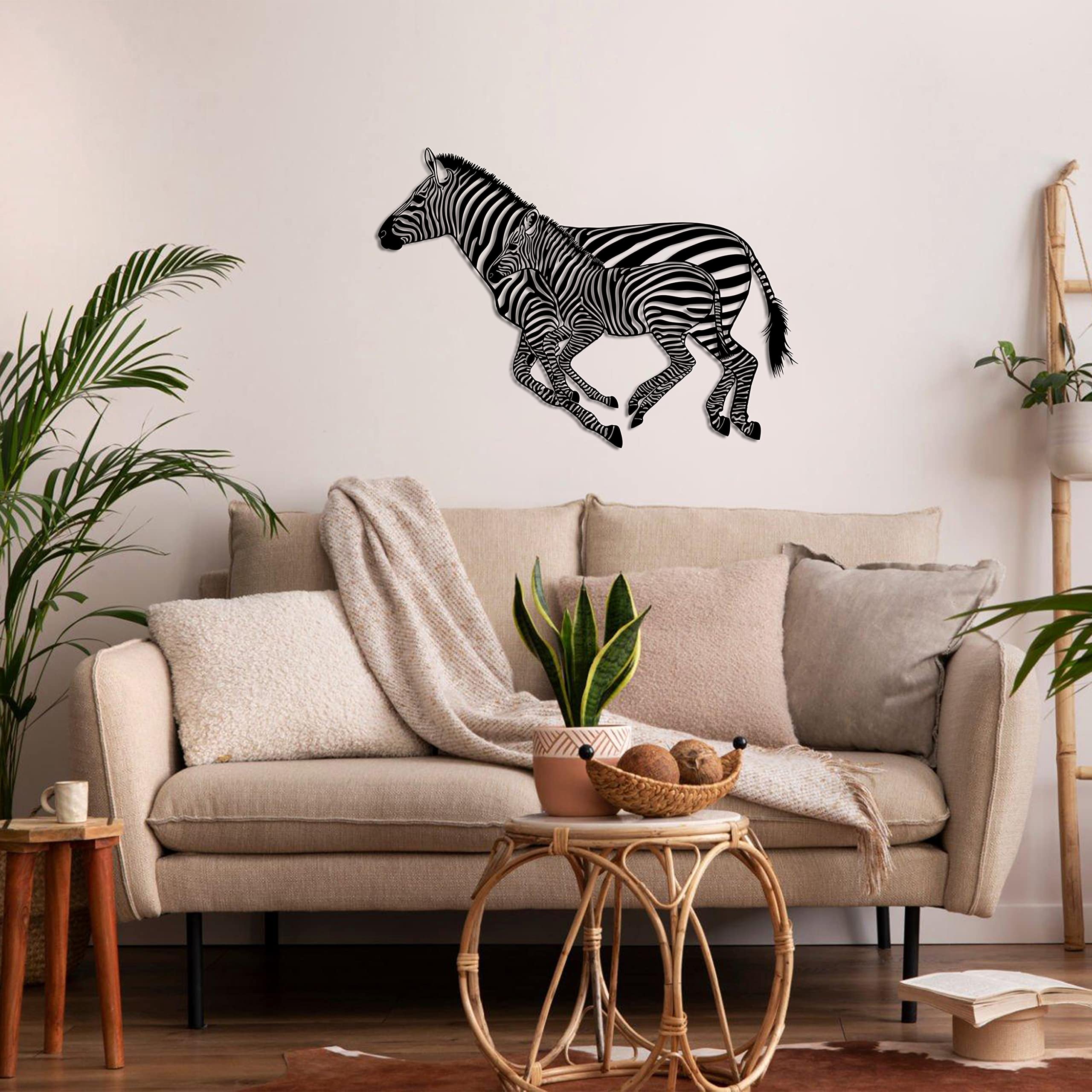 DEKADRON Zebra Family Metal Wall Art - Modern Home Decor for Living Room, Bedroom & Office - 39