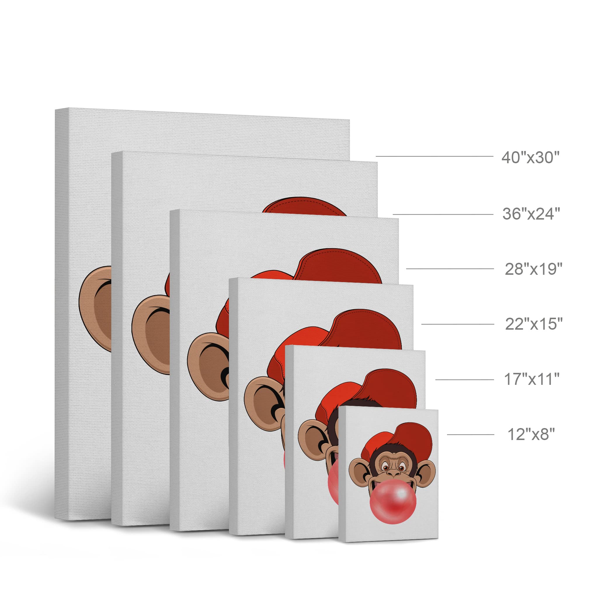 Funny Monkeys DJ Animal Bubble Gum Canvas Print Set - Red and Blue Chewing Gum Wall Art for Nursery, Kids Room Decor - Ready to Hang, Made in USA (22x15 inches) - Perfect for Children's Bedrooms, Playrooms & Birthday Party Decorations