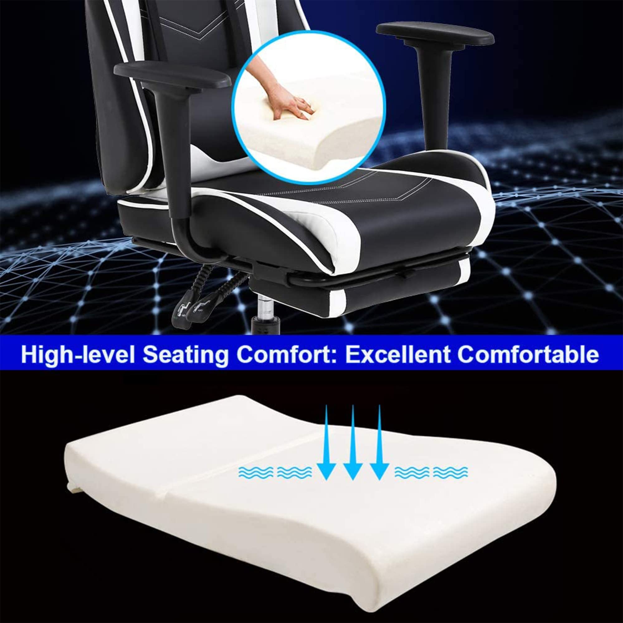 Best Ergonomic Office Chair - PU Leather Executive Computer Desk Chair with Lumbar Support & Footrest - Adjustable Swivel Rolling Task Chair for Women & Men - Perfect for Home Office, Gaming & Workspaces (White)