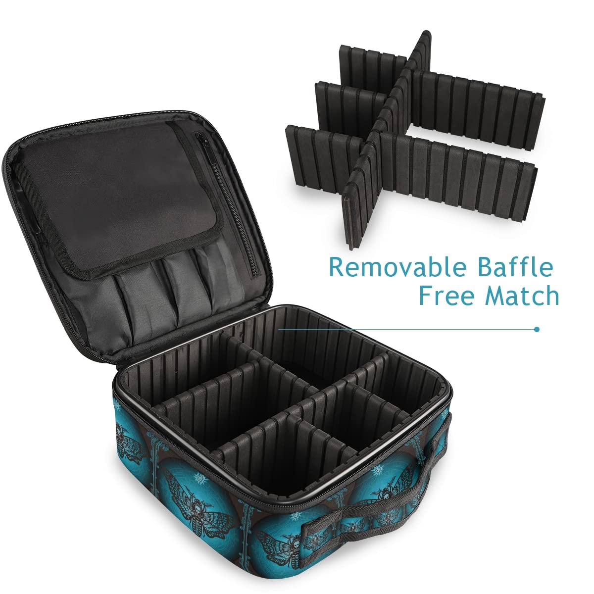 Gothic Skull & Butterfly Makeup Bag for Women - Travel Cosmetic Organizer with Adjustable Dividers | Waterproof Toiletry Bag for Vacation, Gym & Daily Use